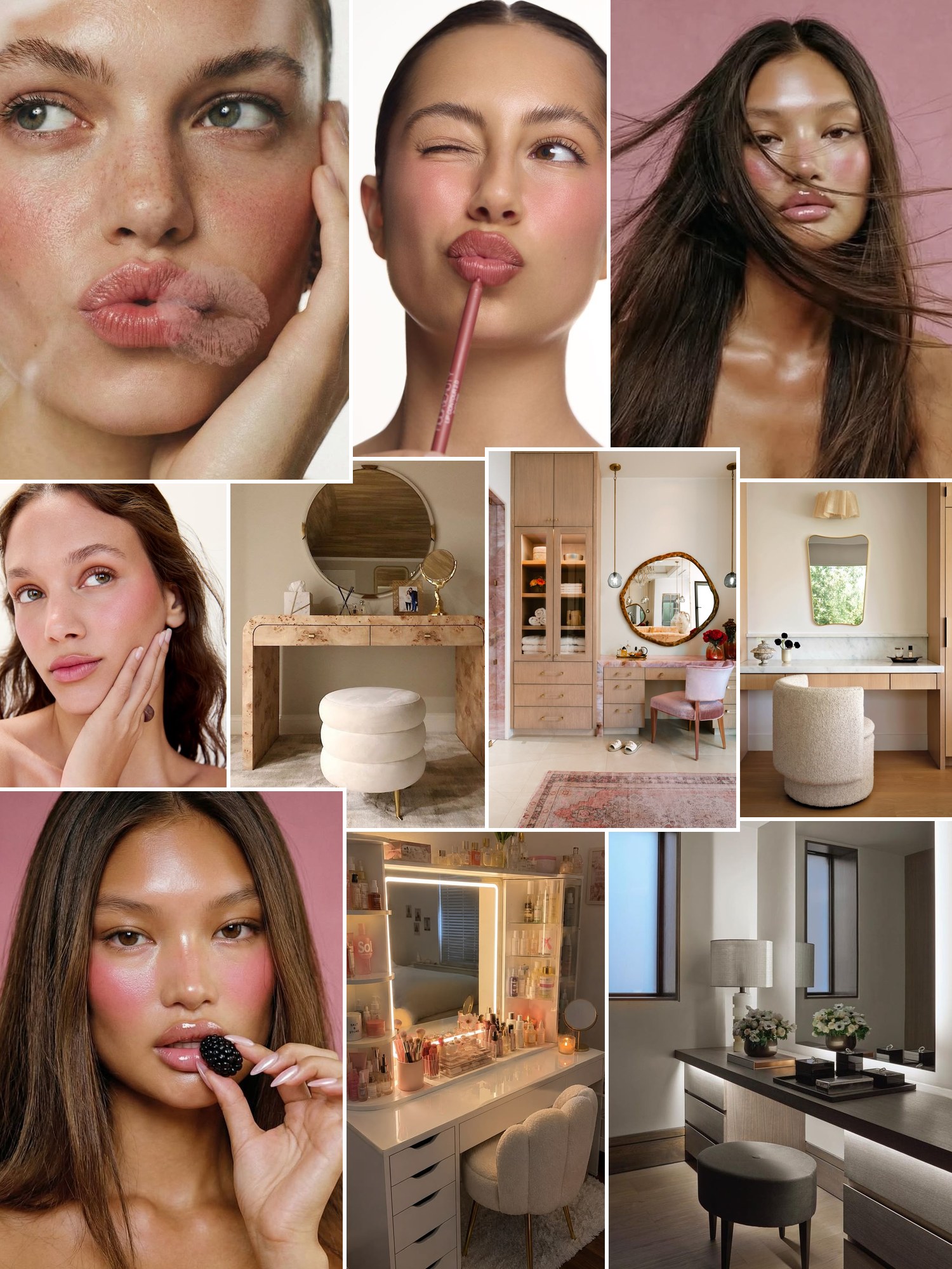 Collage of nude-pink lipsticks and liners and similar looks