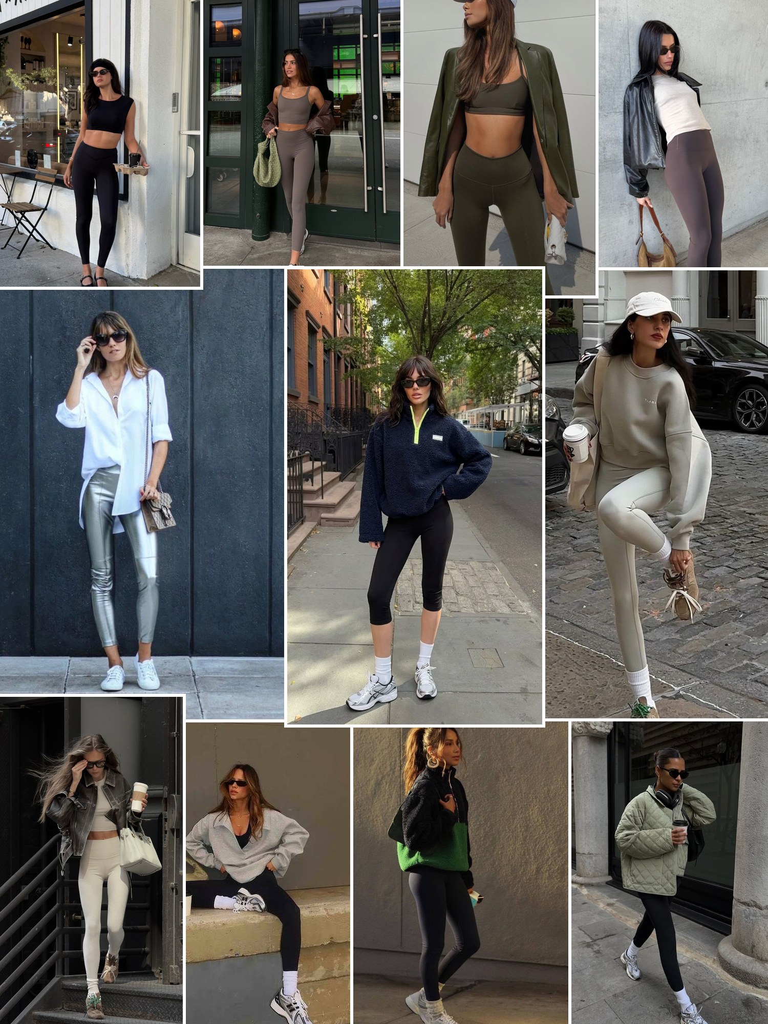 Collage of everyday outfits built around Carbon38 leggings