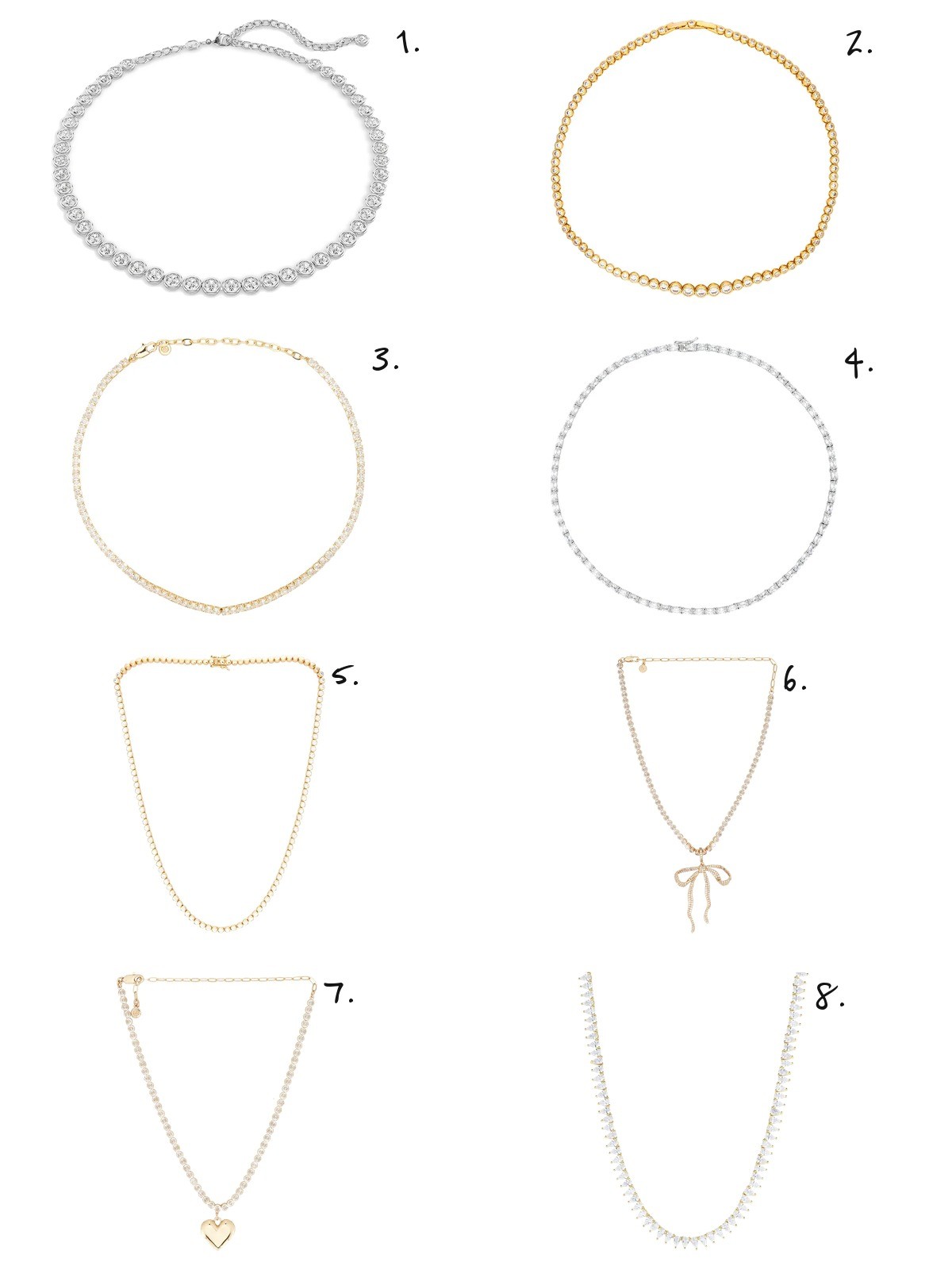 tennis necklaces, numbered picks