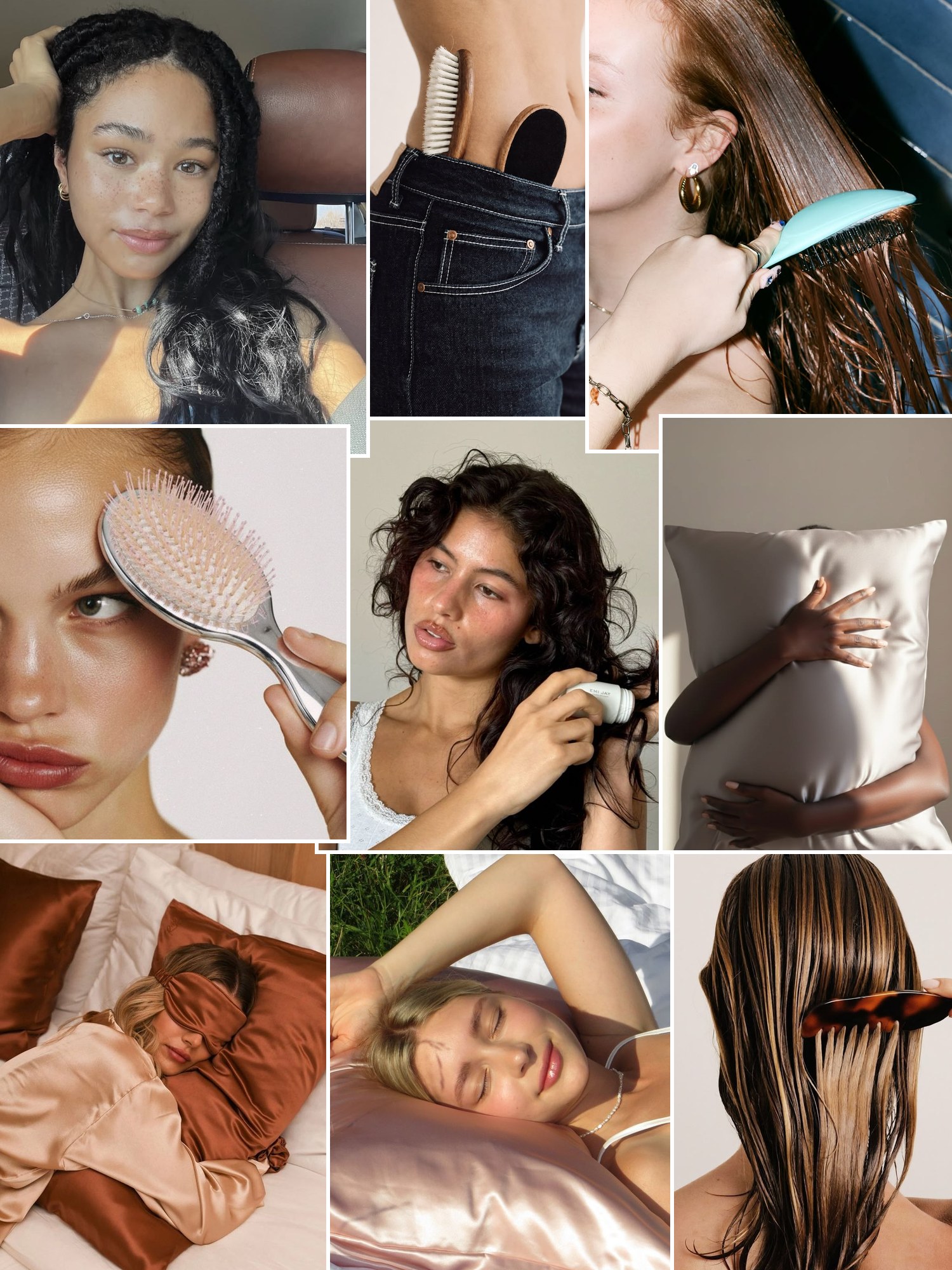 Street style collage of women wearing hair care gift sets