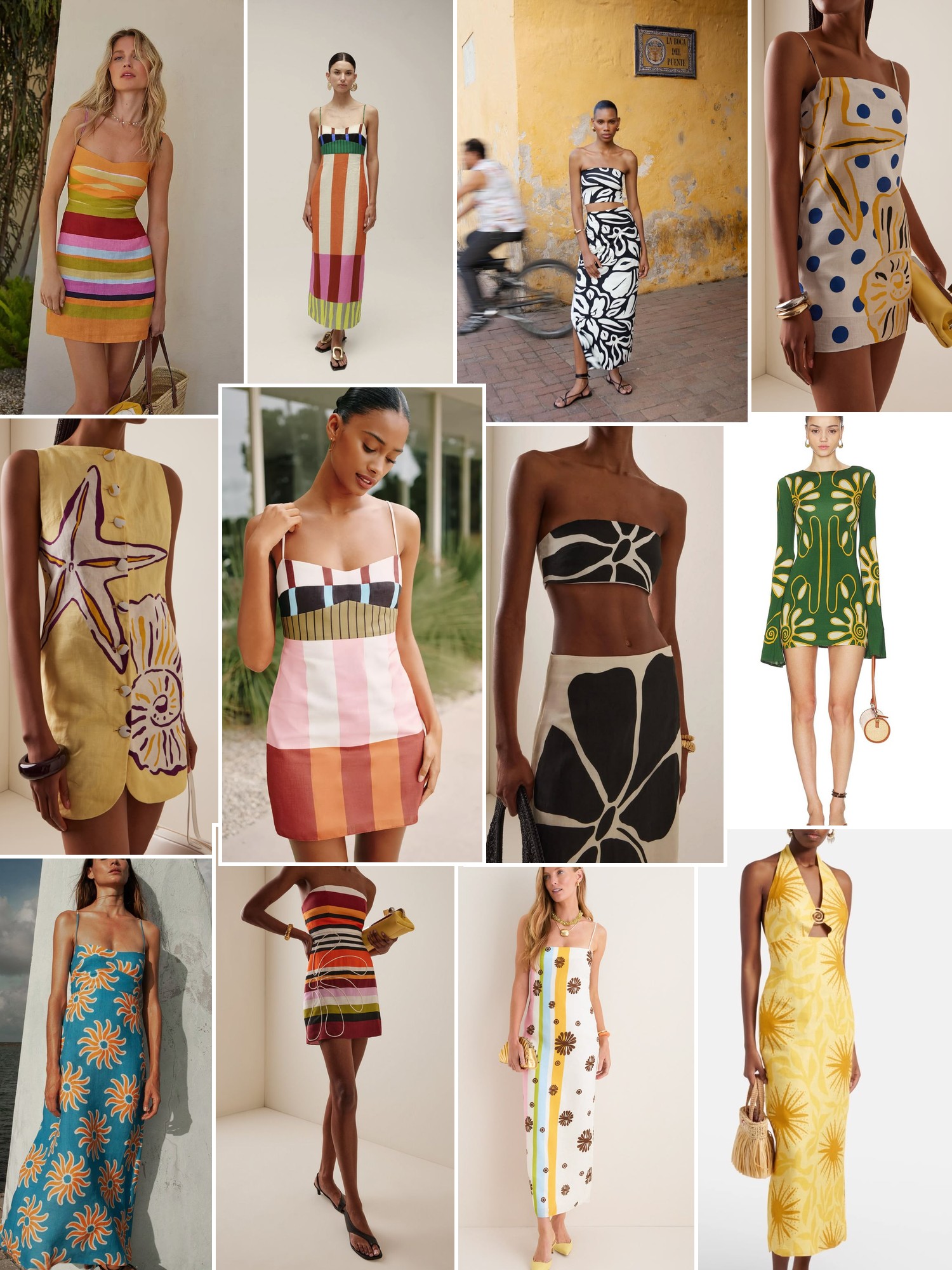 Collage of runway looks, campaign shots and street style outfits that capture the Cala de la Cruz mood