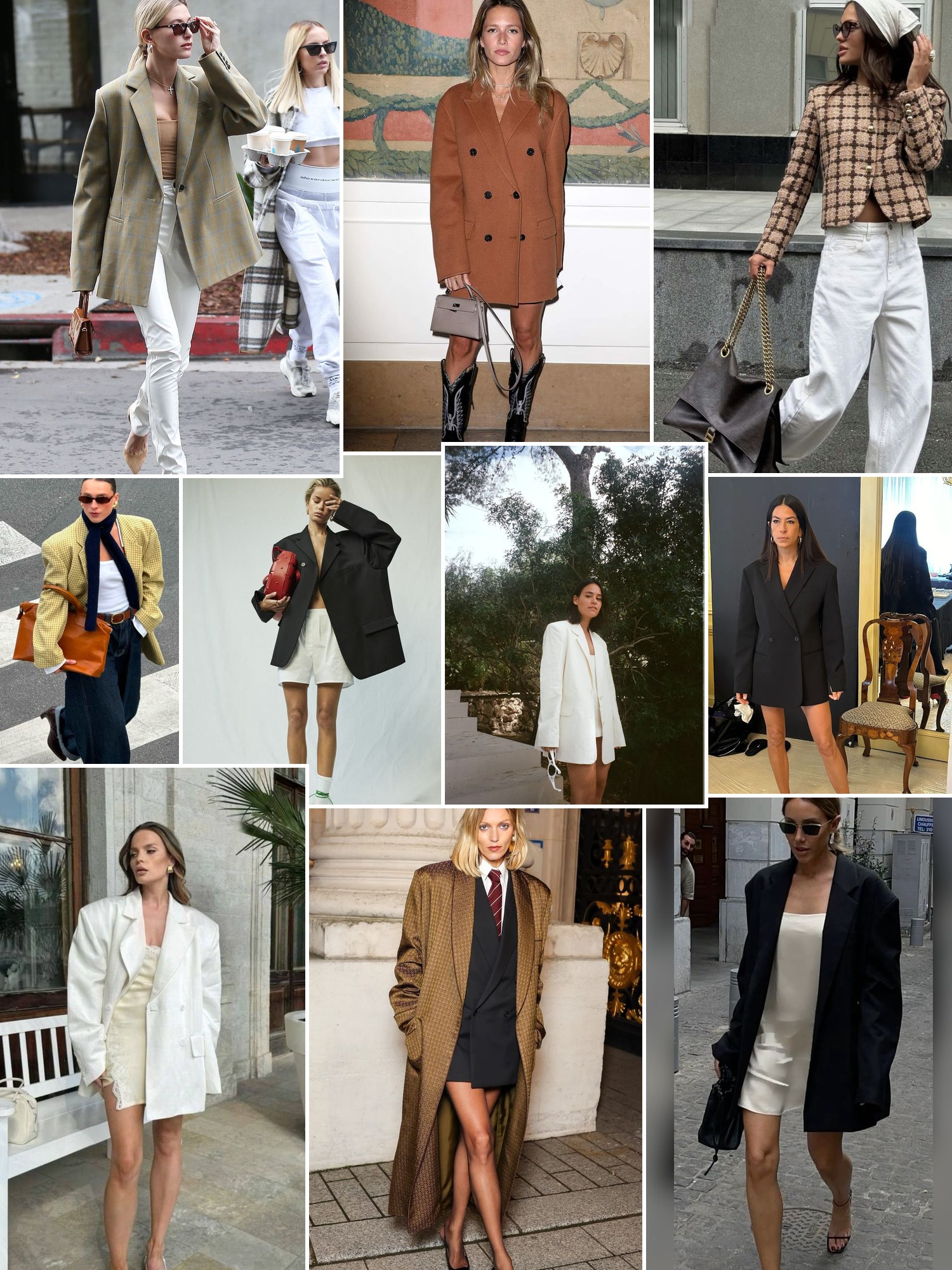 A mood board of editorial and street-style photos for Blazers And Blazer Dresses: A Buying Guide.