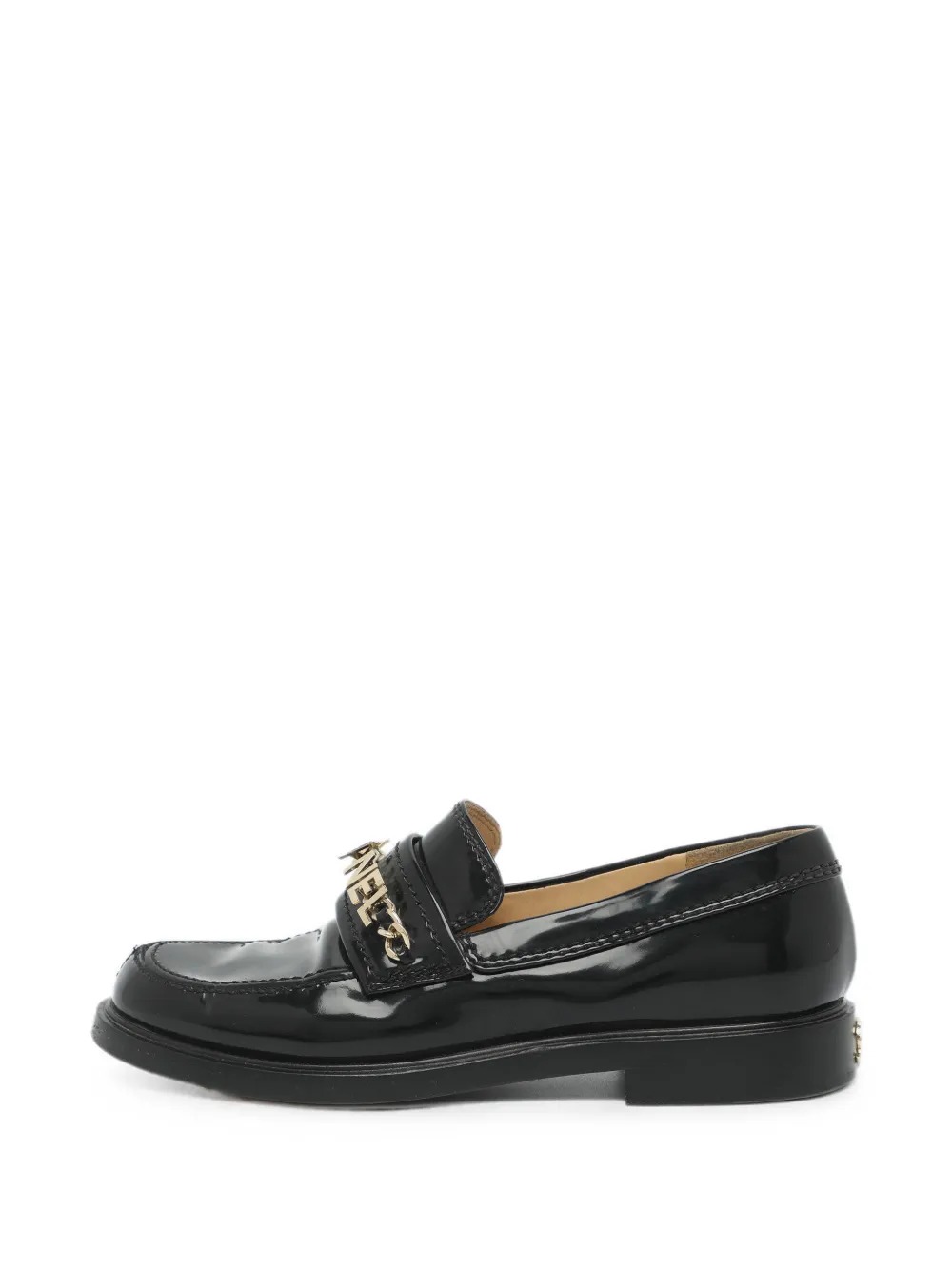 Pre-Owned Logo-Chain Leather Loafers