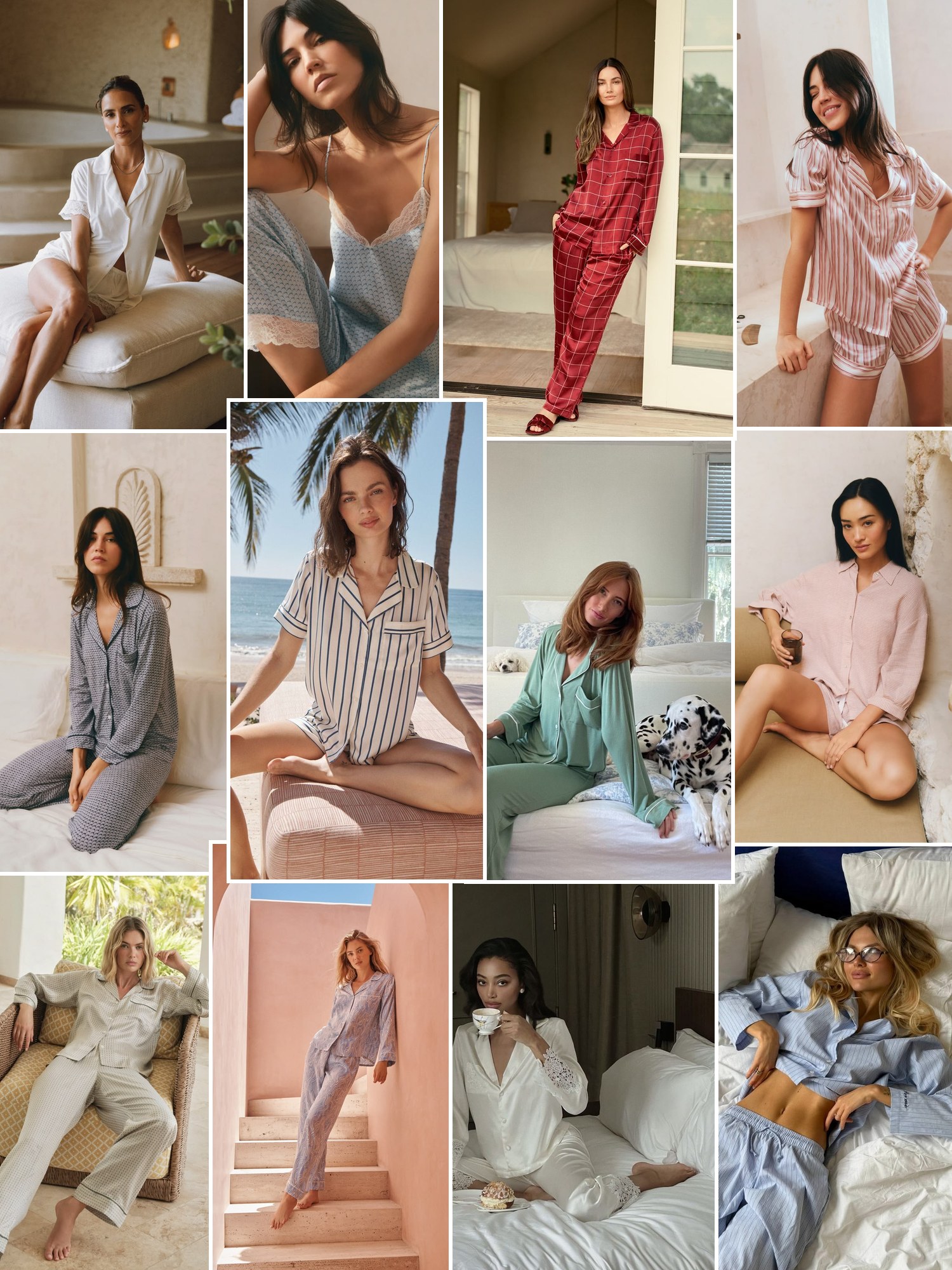 Street style collage of women wearing Eberjey pajamas