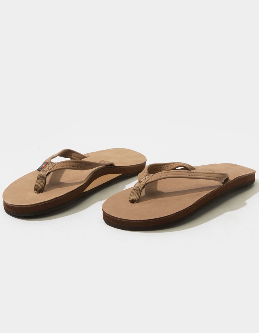 Narrow Strap Flip Flops in Brown