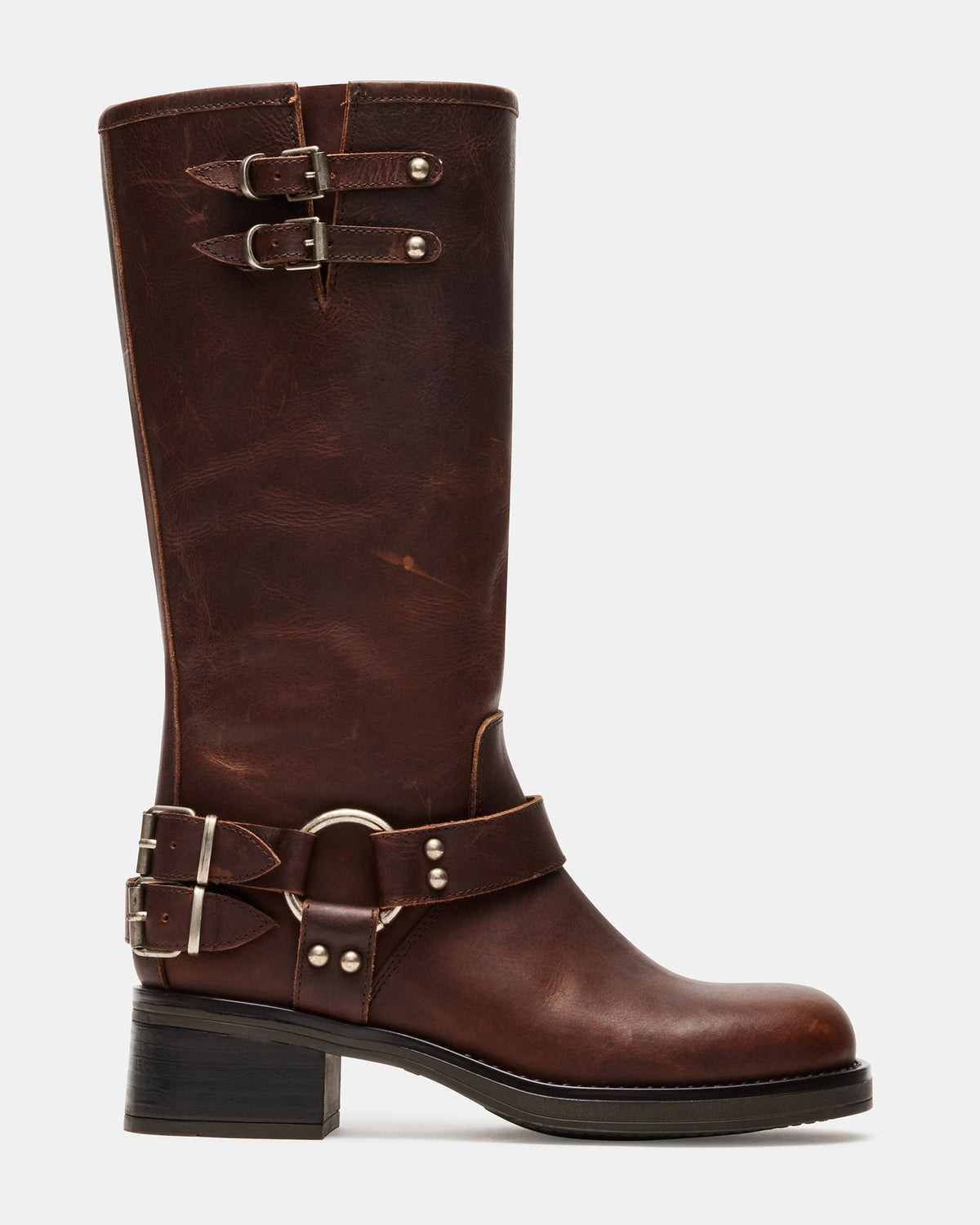Astor Brown Leather Slouchy Moto Boots
