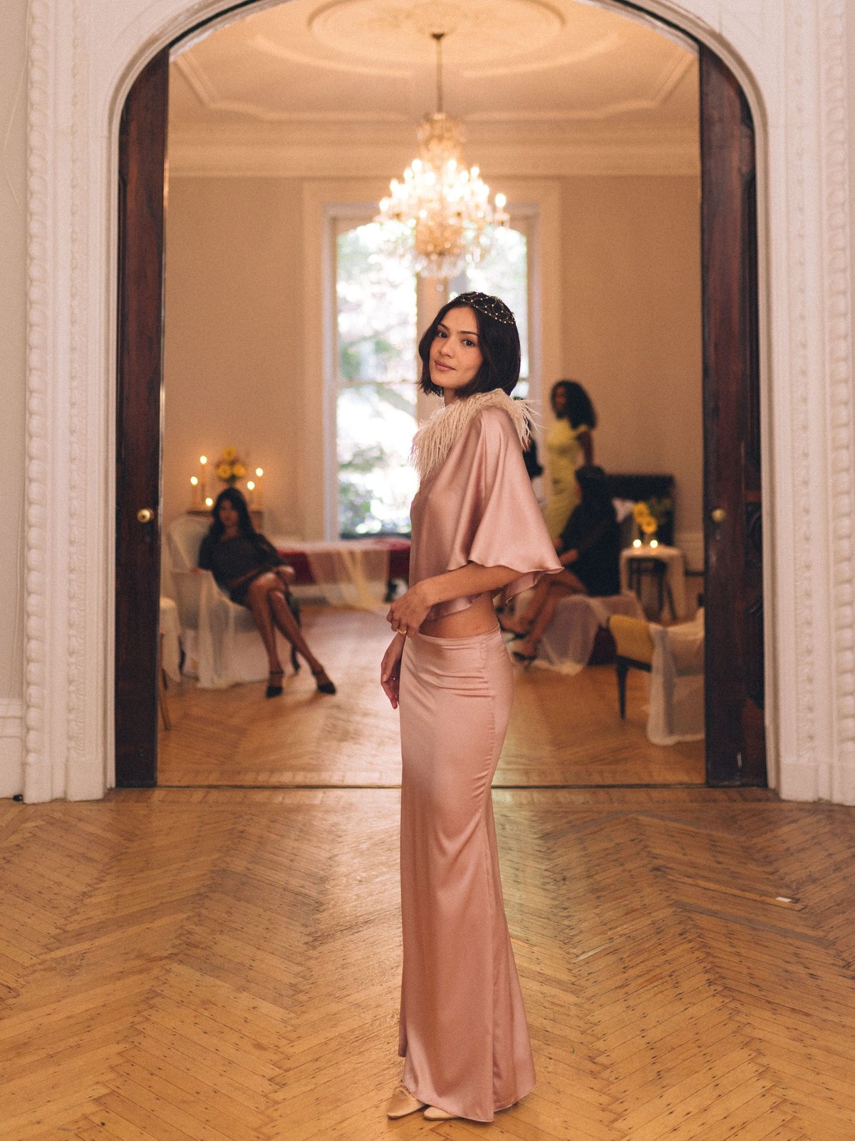 BUCI runway model in a pale pink matching look