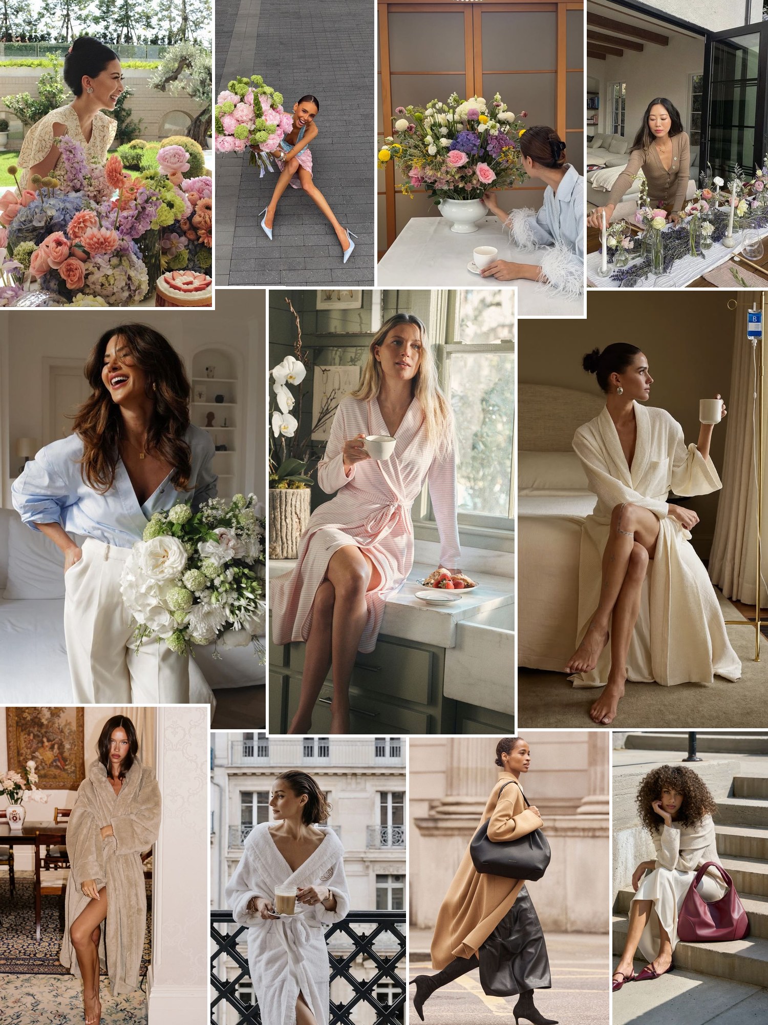 Street style collage of women wearing useful gifts for mom birthday