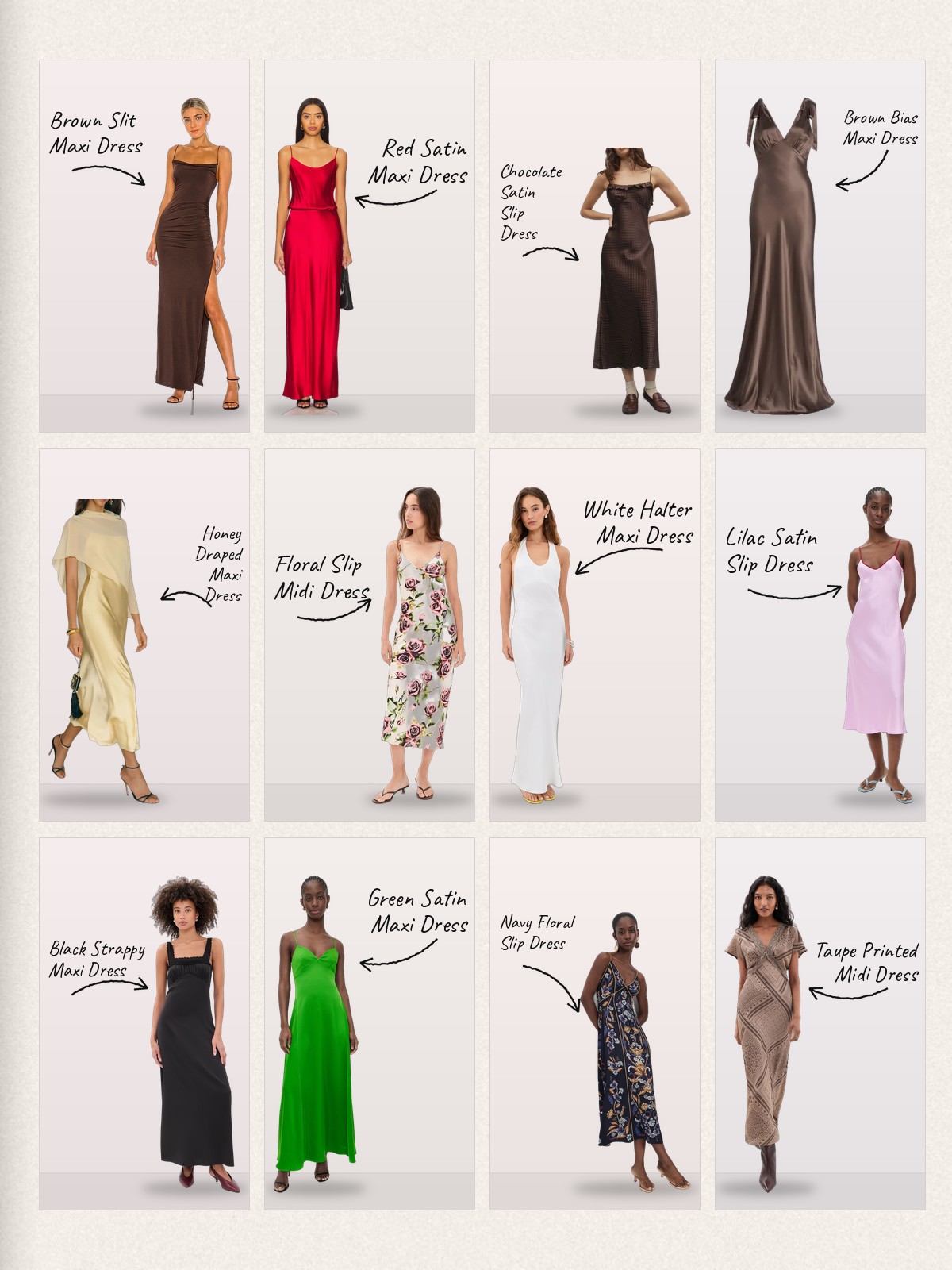 Silk Slip Dresses collage