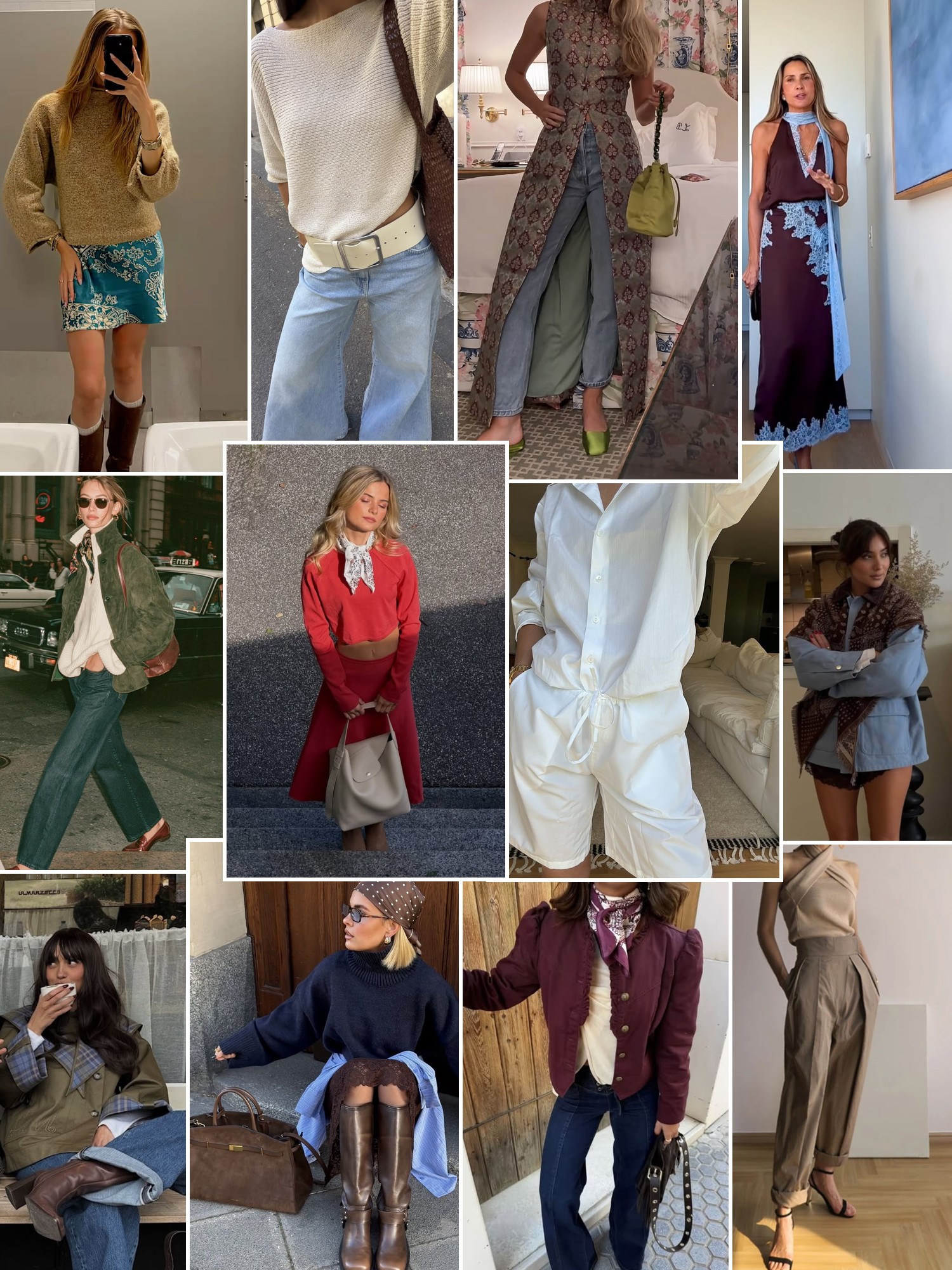 Collage of runway looks, campaign shots and street style outfits that capture the The Anteros mood