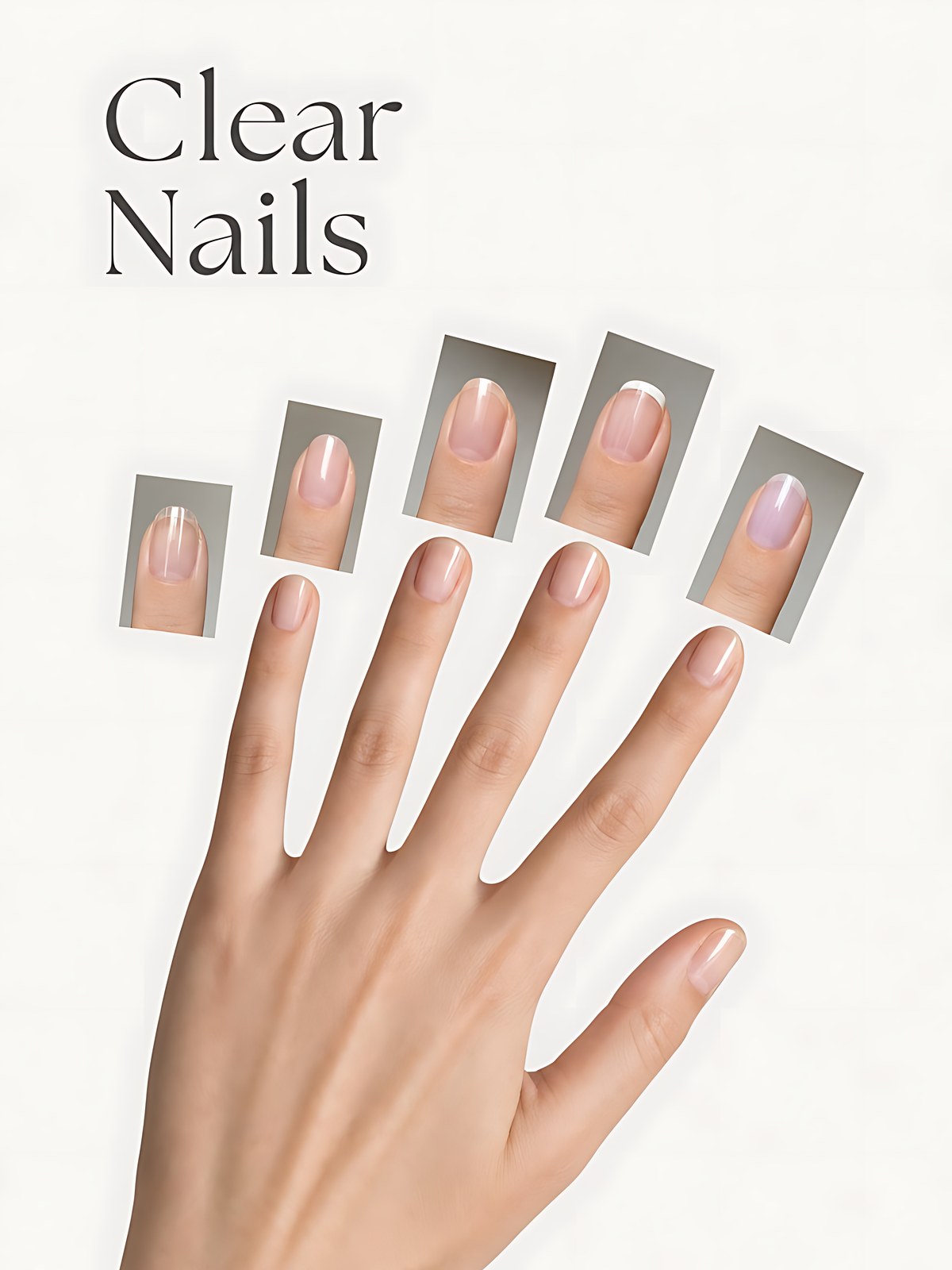 Illustrated collage of clear nails looks