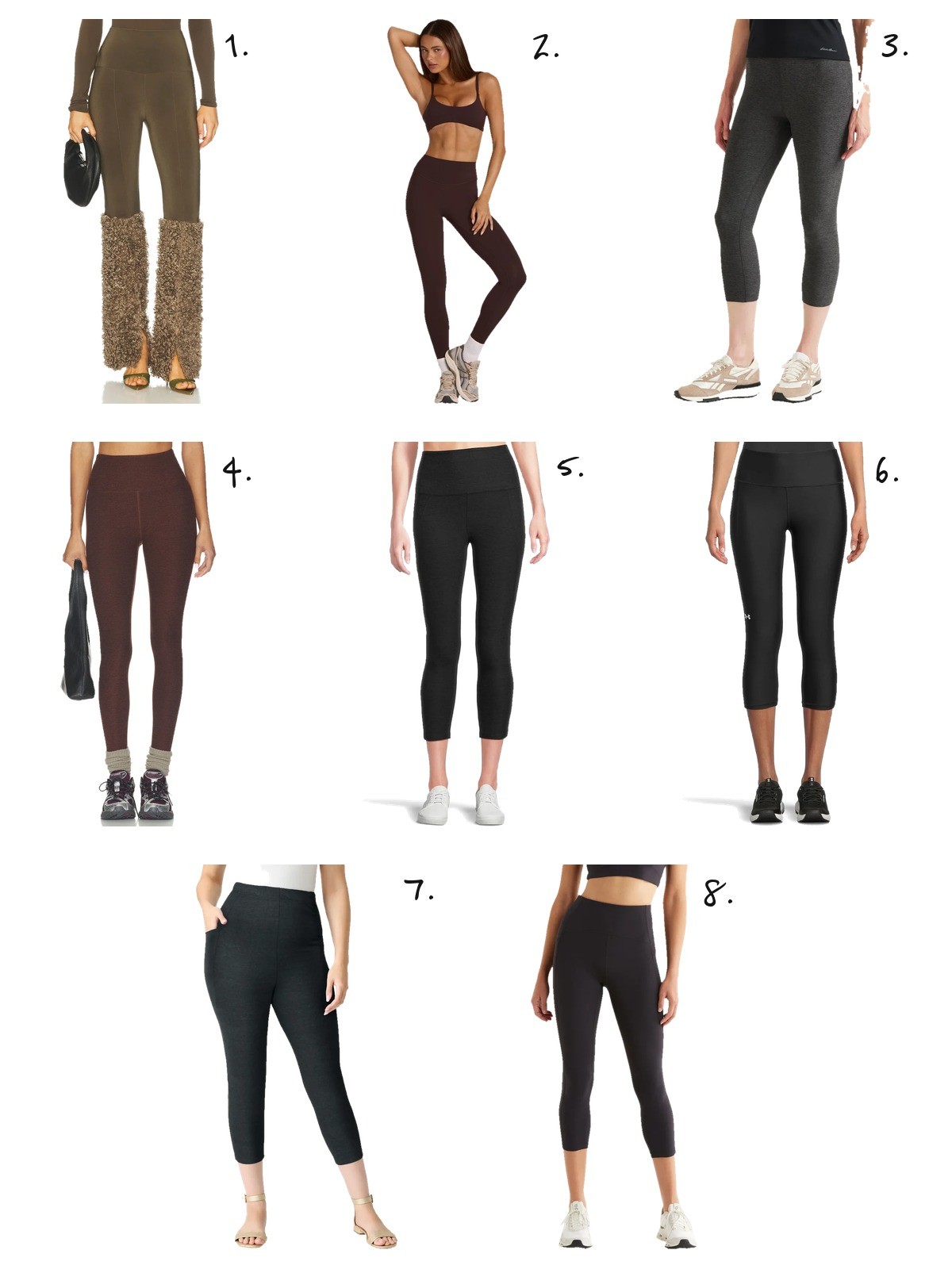 capri leggings with pockets styled, numbered picks