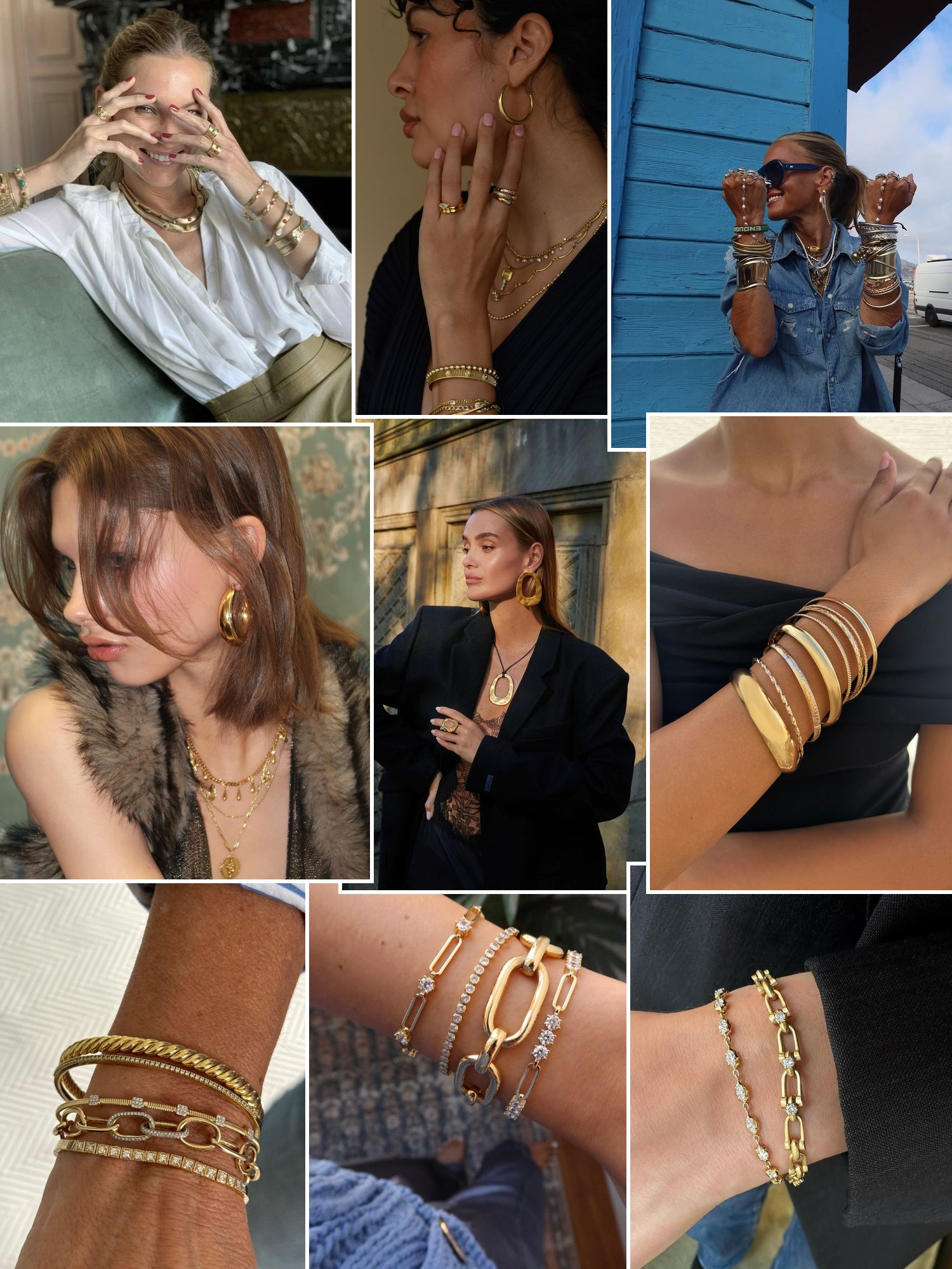 Collage of chunky gold link bracelets and similar looks
