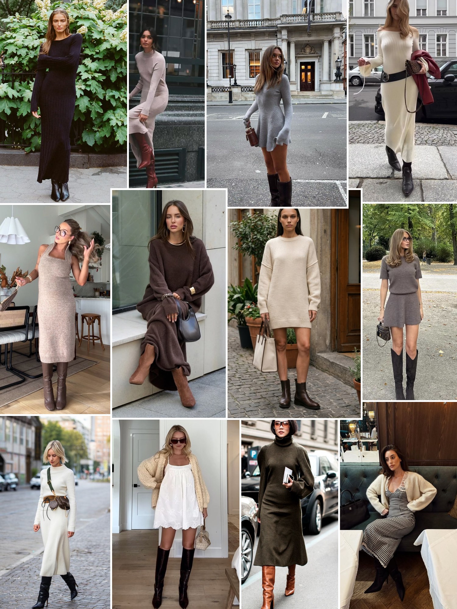 Collage of wrap and knit dresses in fall