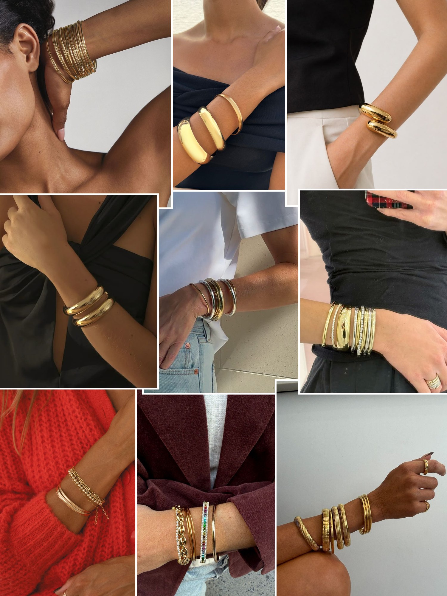 Collage of screw-motif bangles and similar looks
