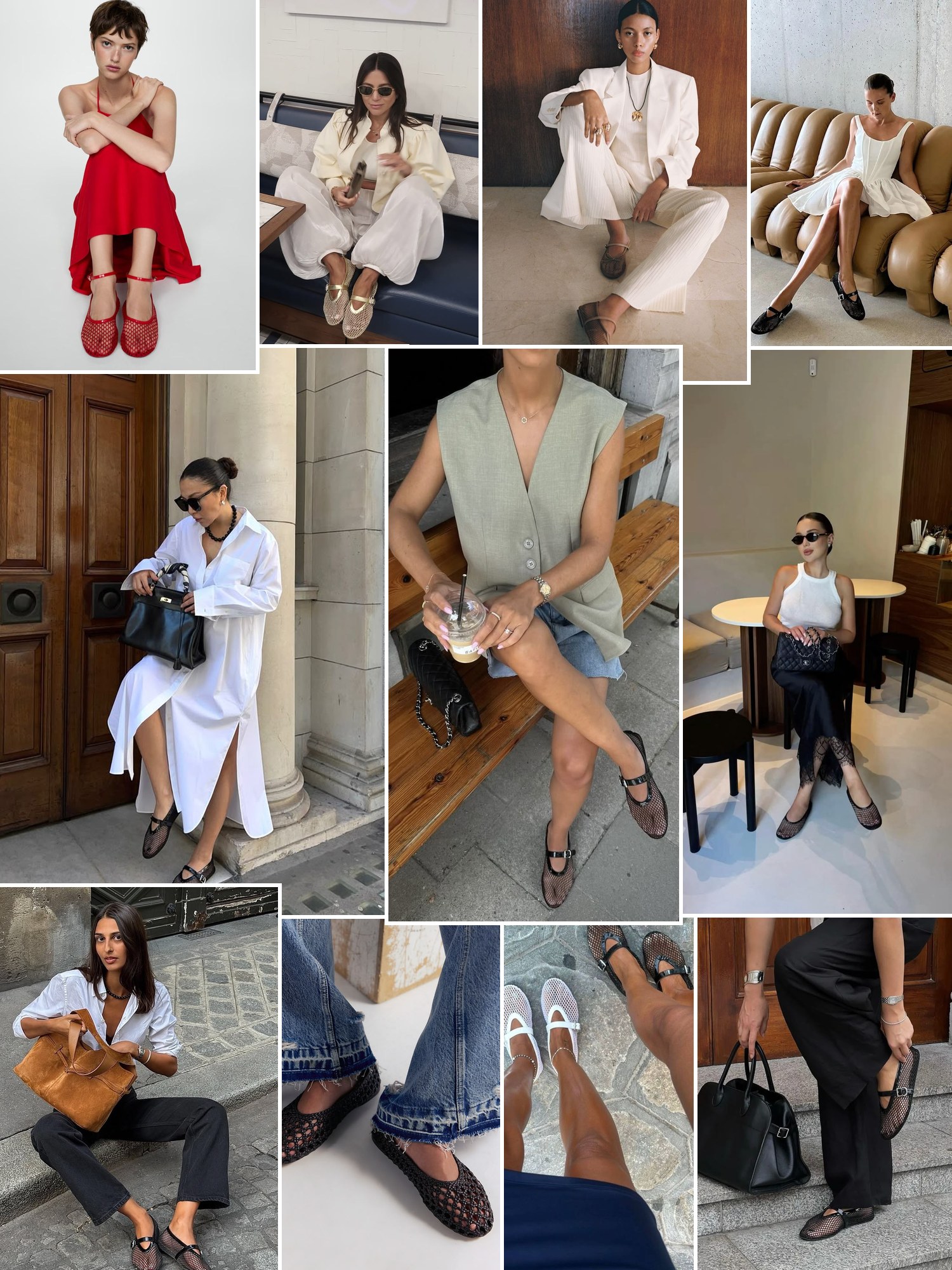 Collage of mesh ballet flats and similar looks