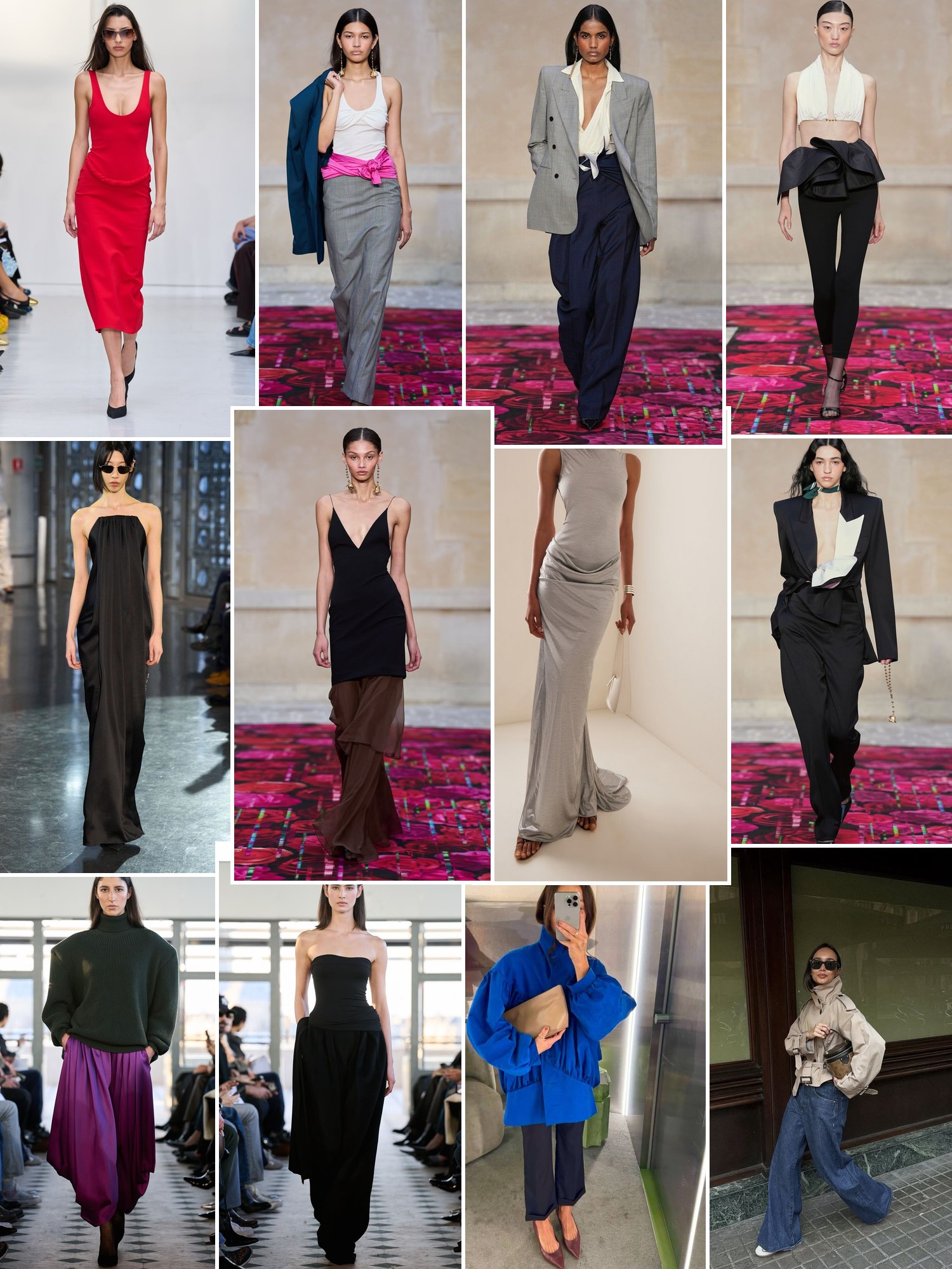 Collage of runway looks, campaign shots and street style outfits that capture the Burc Akyol mood