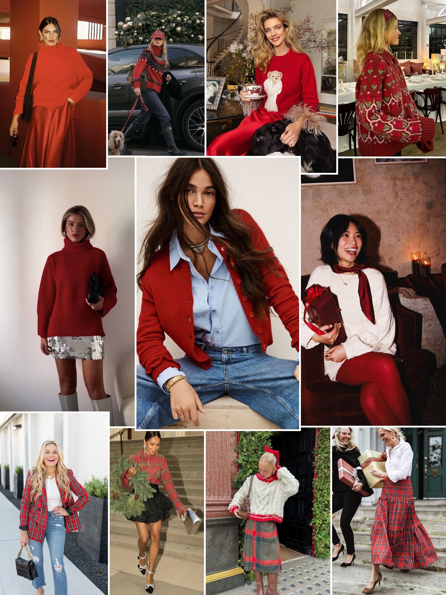 Collage of everyday outfits built around christmas picture outfit ideas