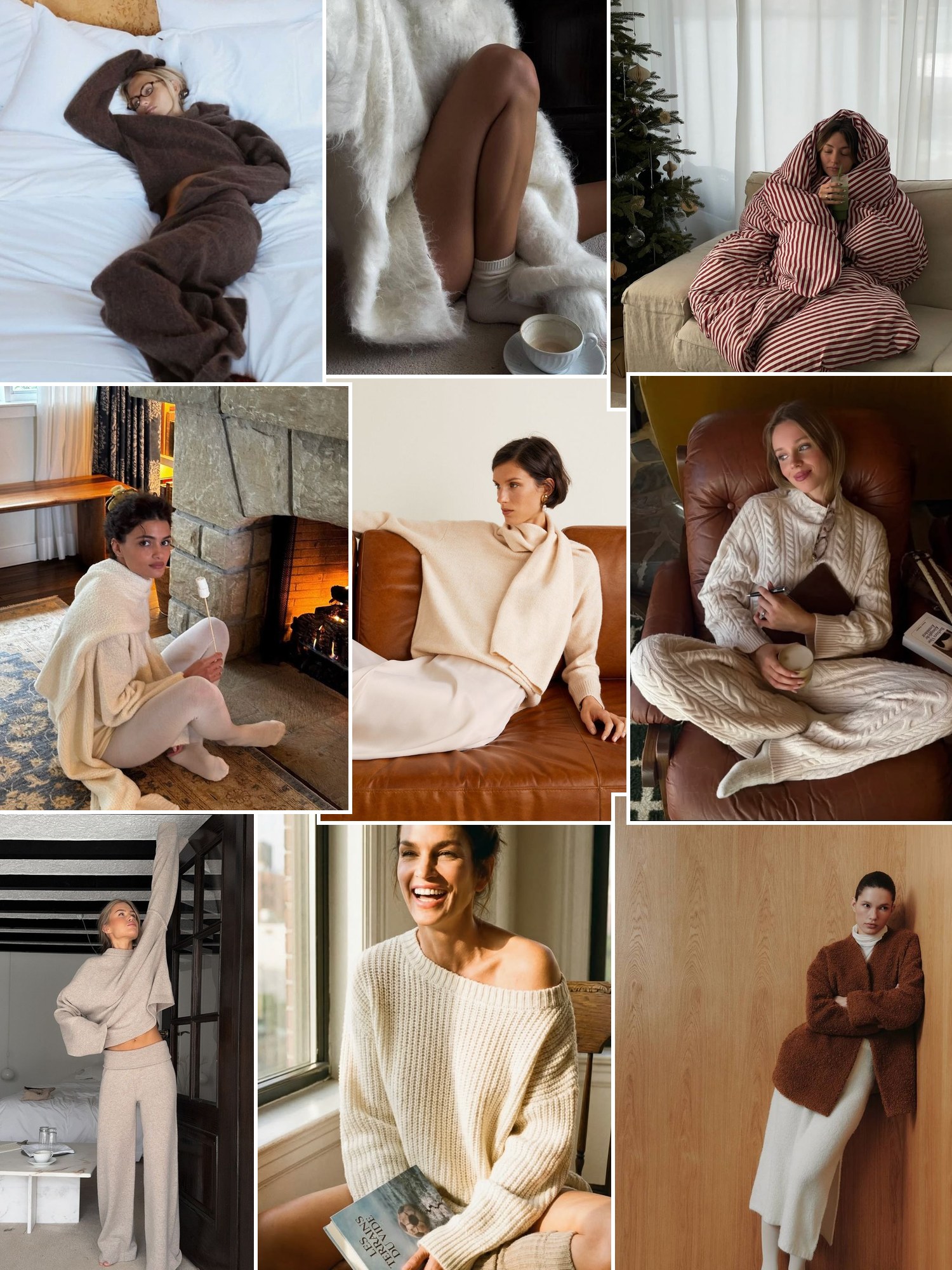 Street style collage of women wearing cozy gifts for women