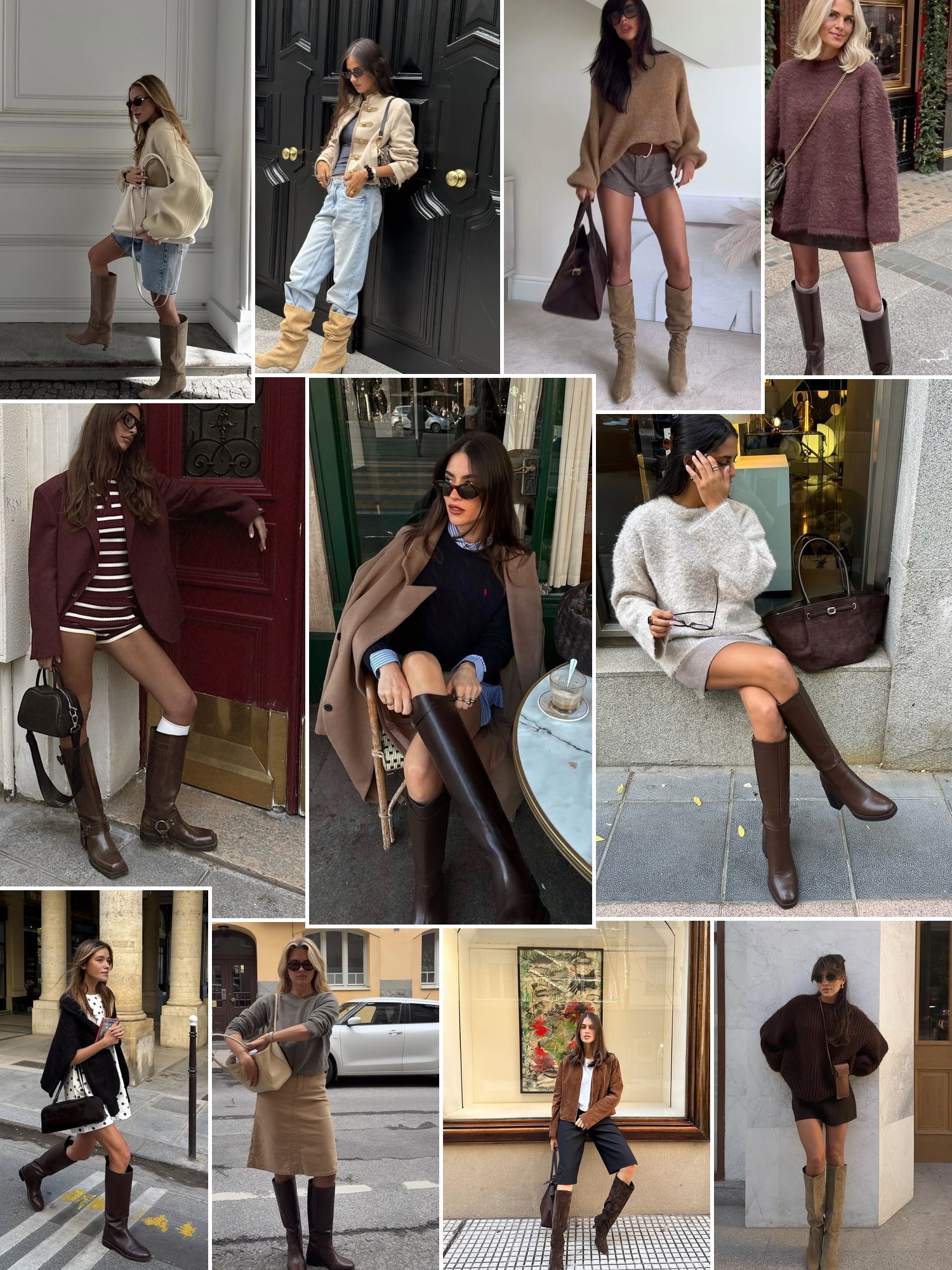 Collage of slouchy suede knee boots and similar looks
