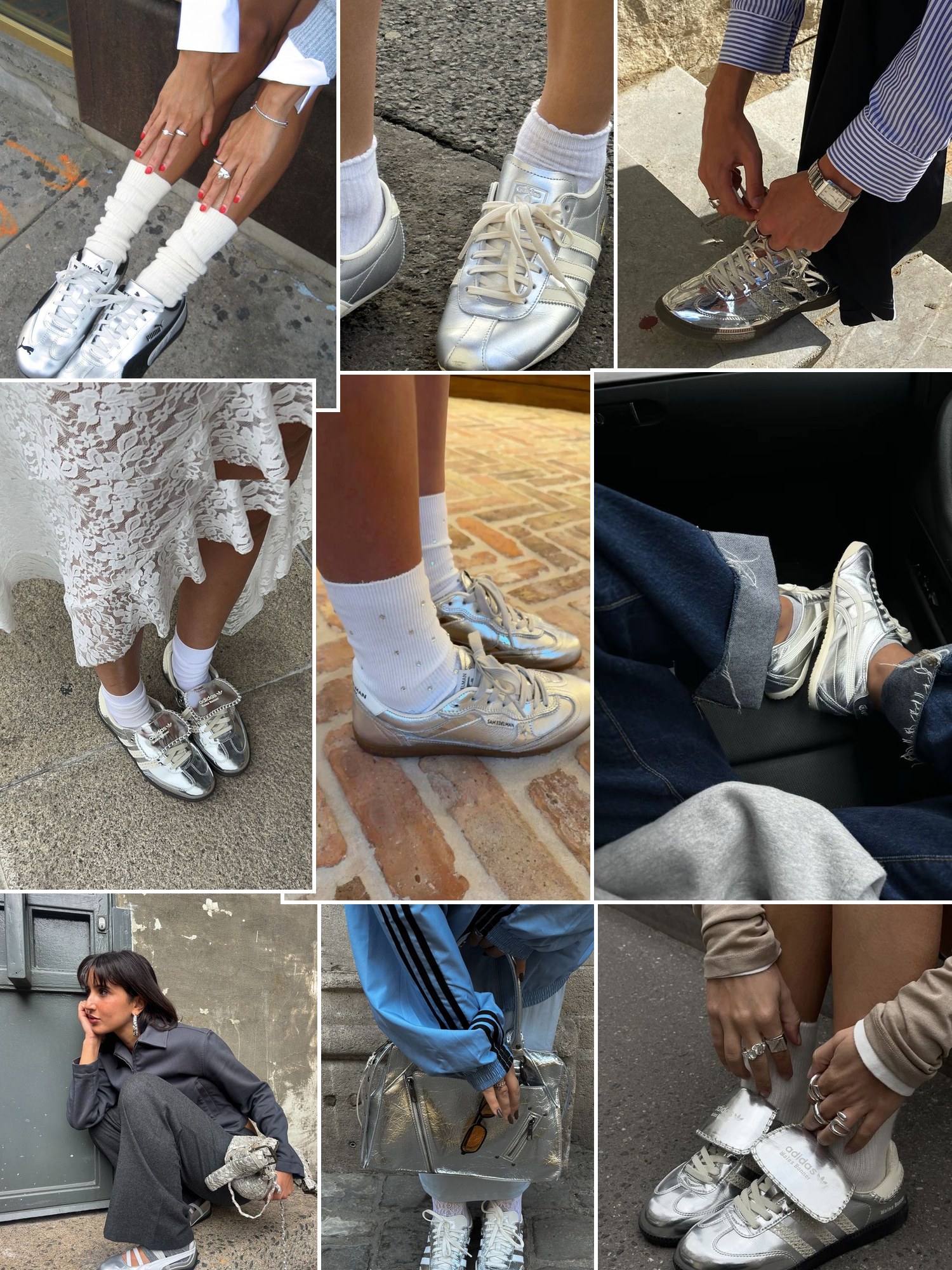 Collage of metallic sneakers in street style