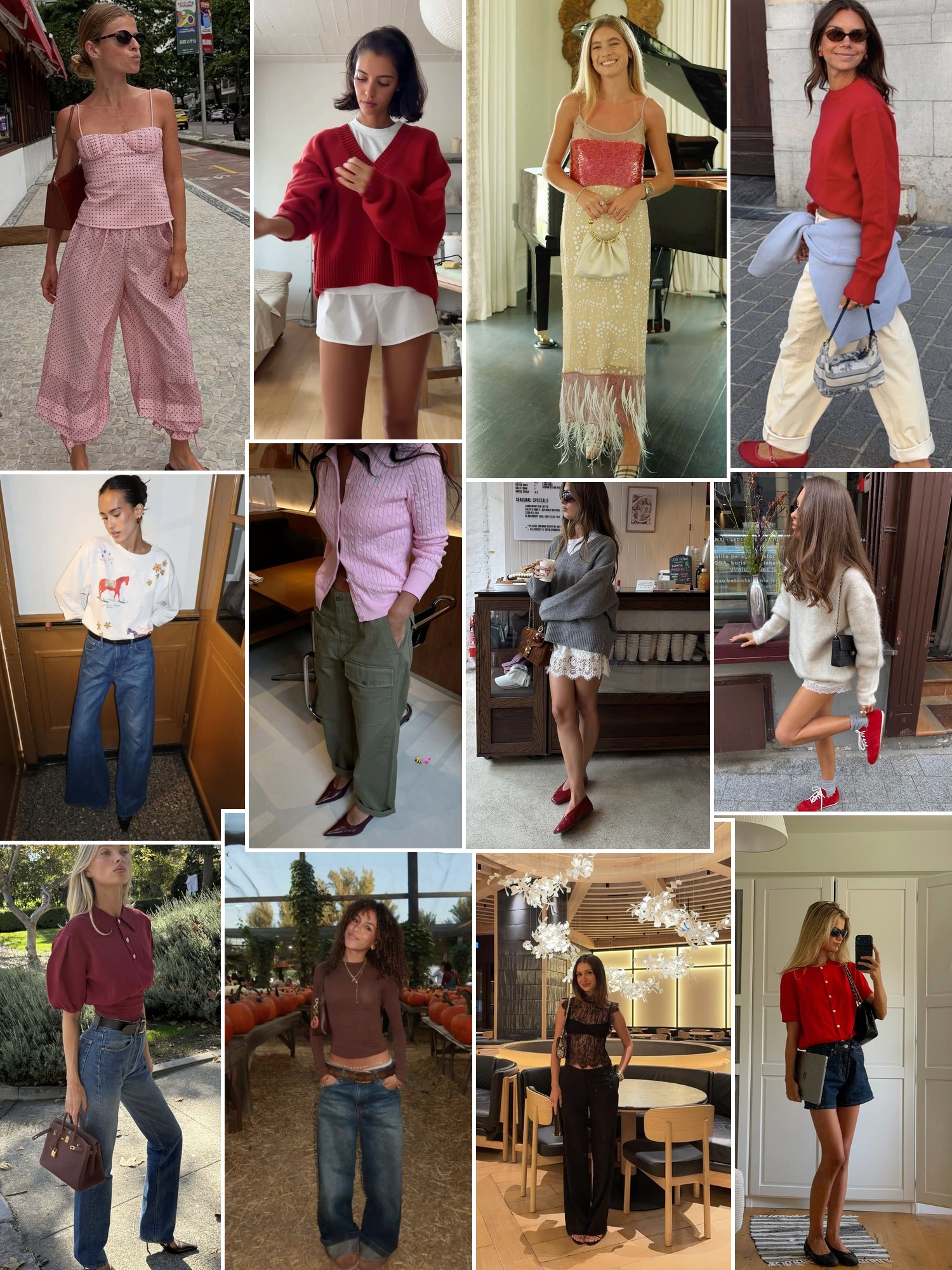 Collage of runway looks, campaign shots and street style outfits that capture the All My Love mood