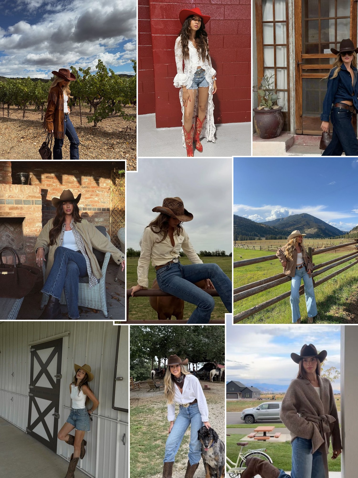 Street style collage of women wearing straw and felt cowboy hats