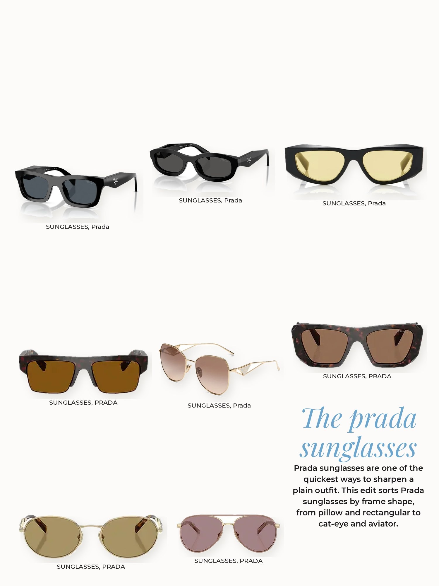 Prada sunglasses collage: PRADA, Prada
