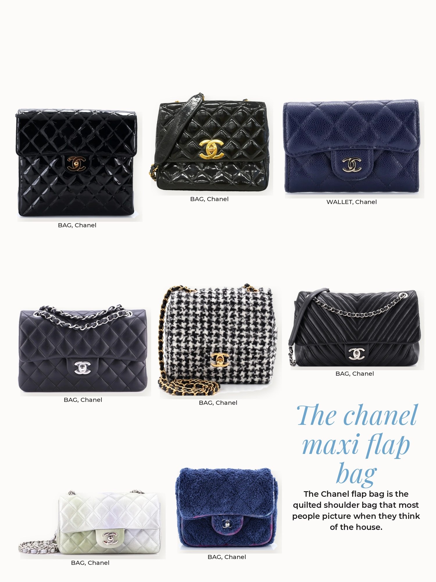 Chanel maxi flap bag collage: Chanel