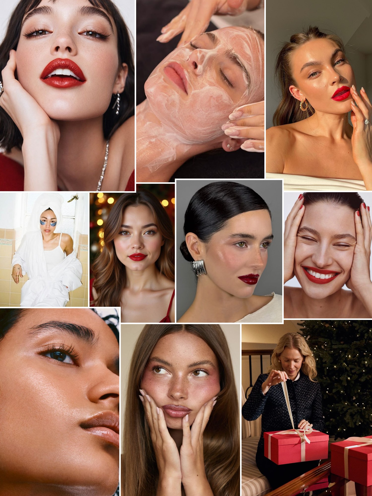 Street style collage of women wearing holiday gift sets