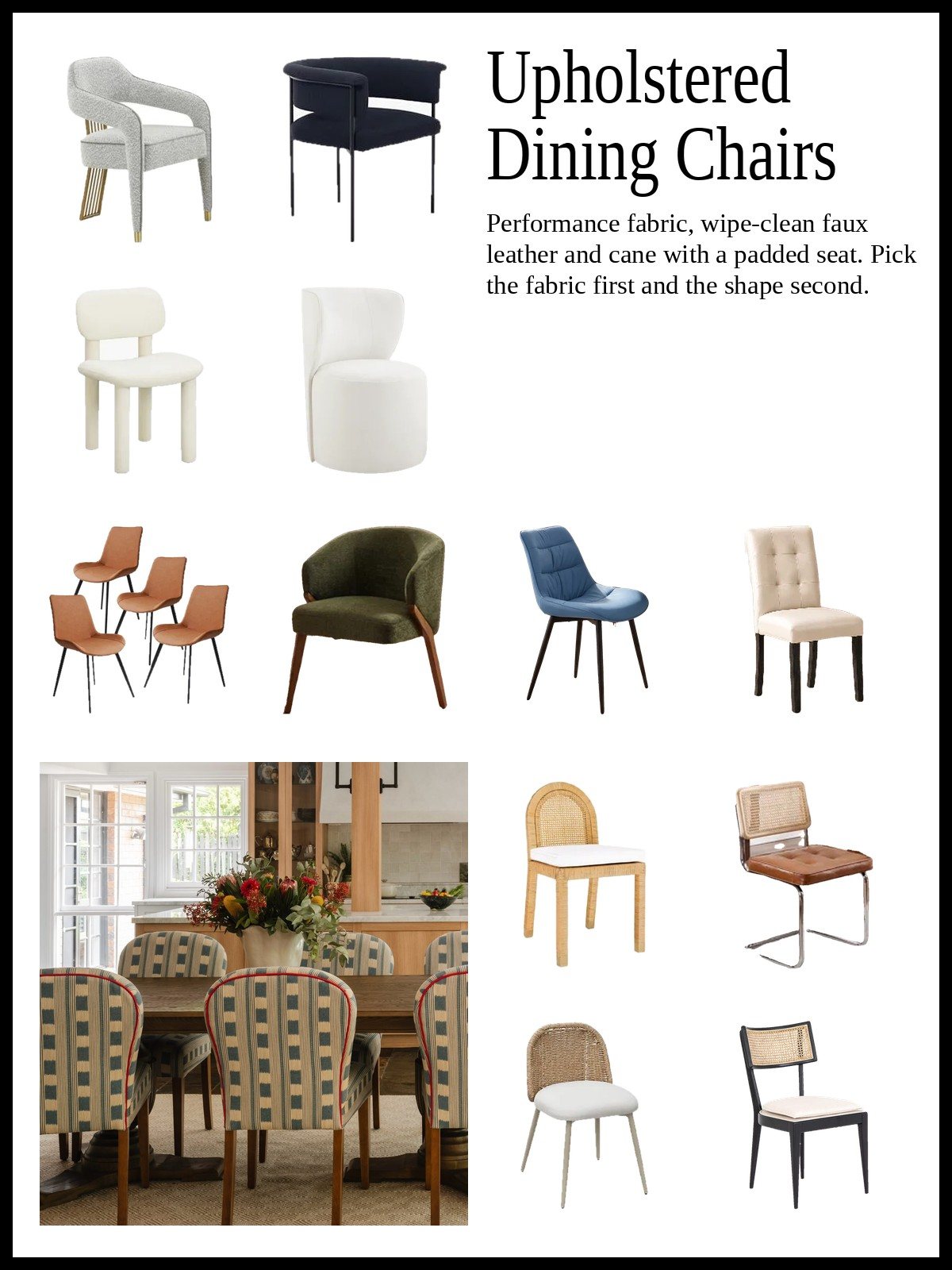Upholstered dining chairs collage