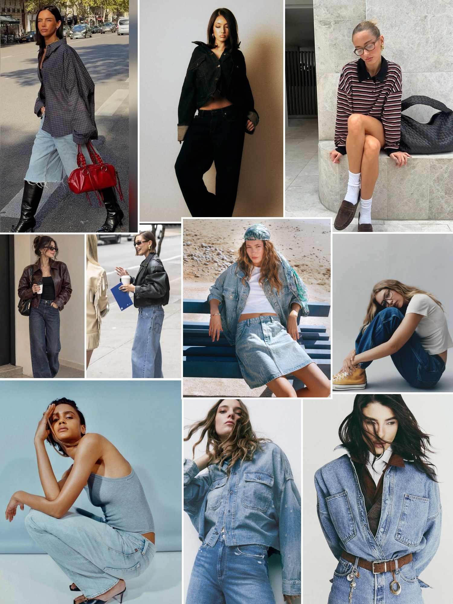 Collage of cool girl off duty outfits with loafers and flats