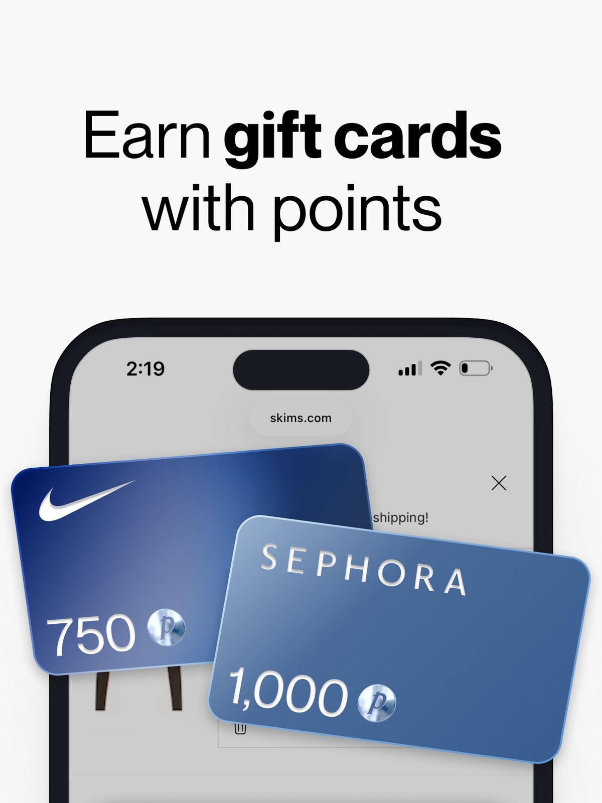 Phia rewards: earn gift cards with points, with a new user gift of points to redeem