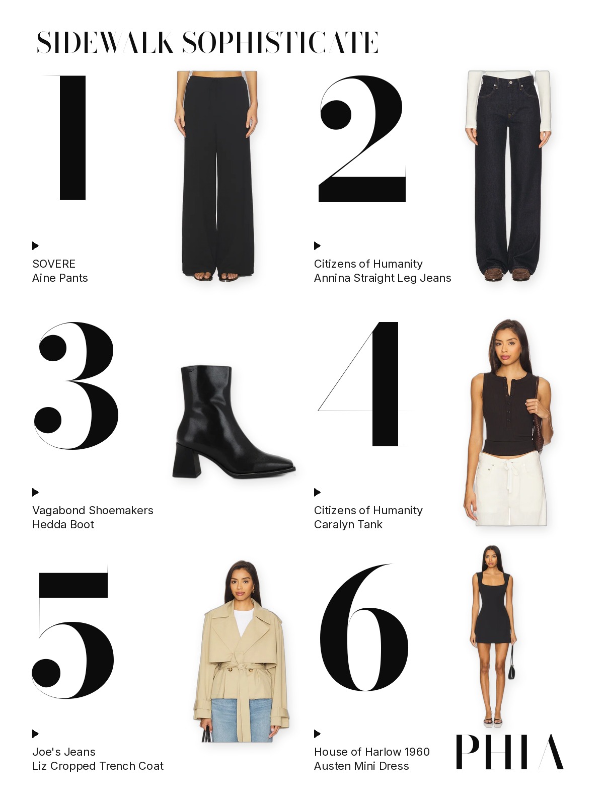 Sidewalk Sophisticate collage with picks from CLYQUE, NIA, Ziah and House of Harlow 1960