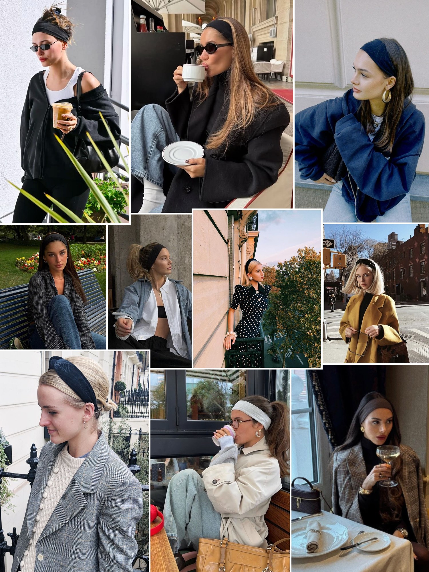 Street style collage of women wearing headbands