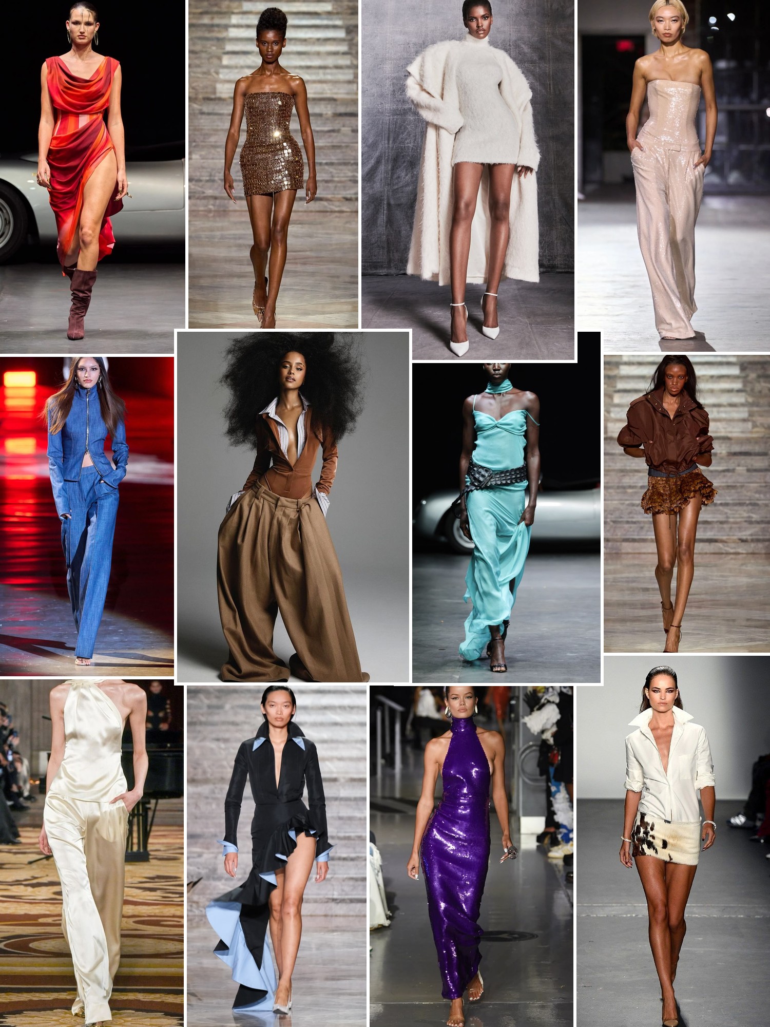 Collage of runway looks, campaign shots and street style outfits that capture the LaQuan Smith mood