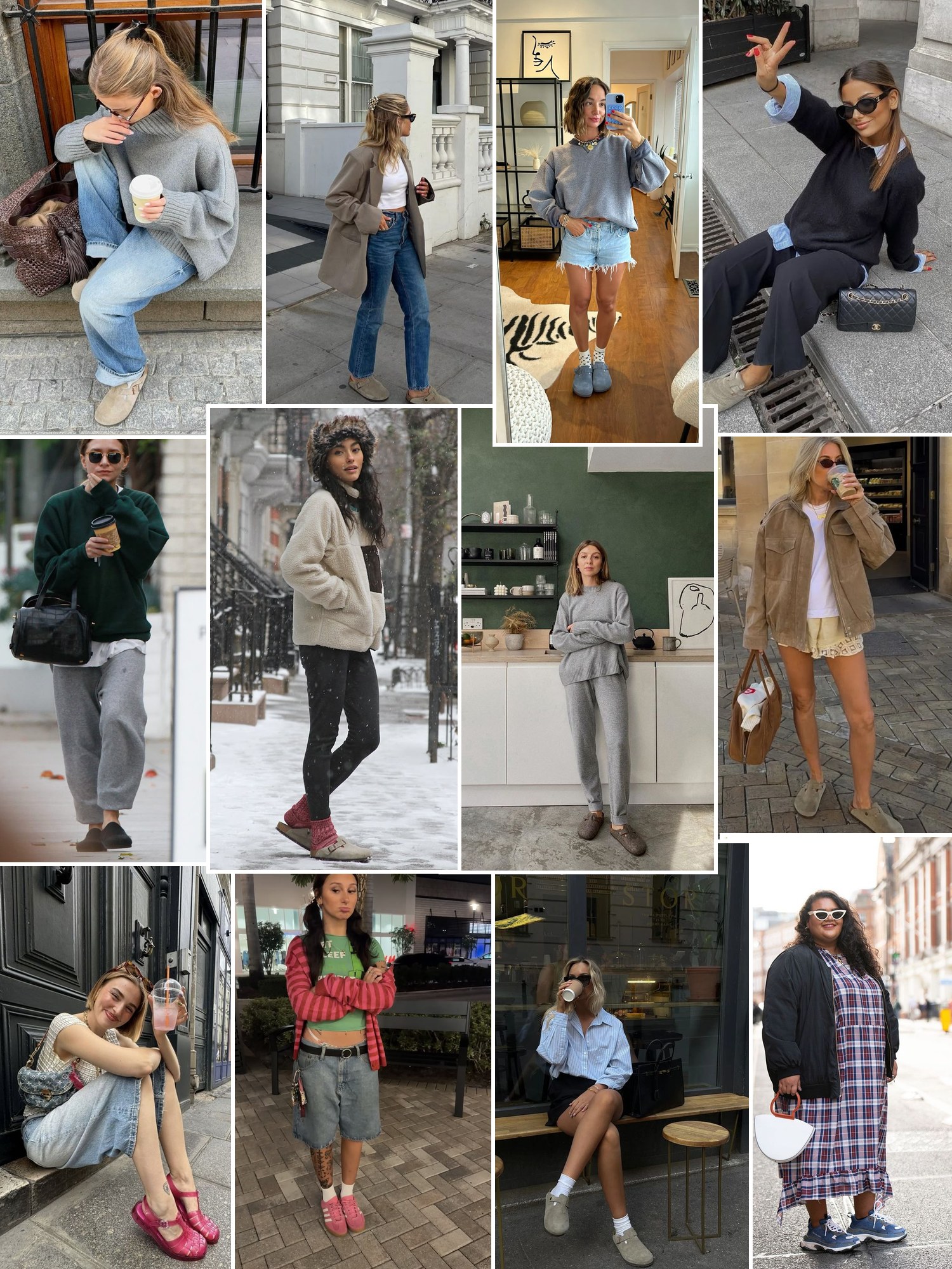 Collage of ugly shoe trend outfits