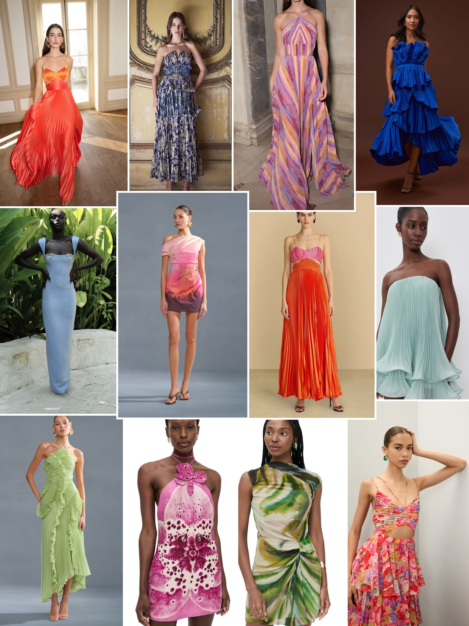 Collage of runway looks, campaign shots and street style outfits that capture the AMUR mood