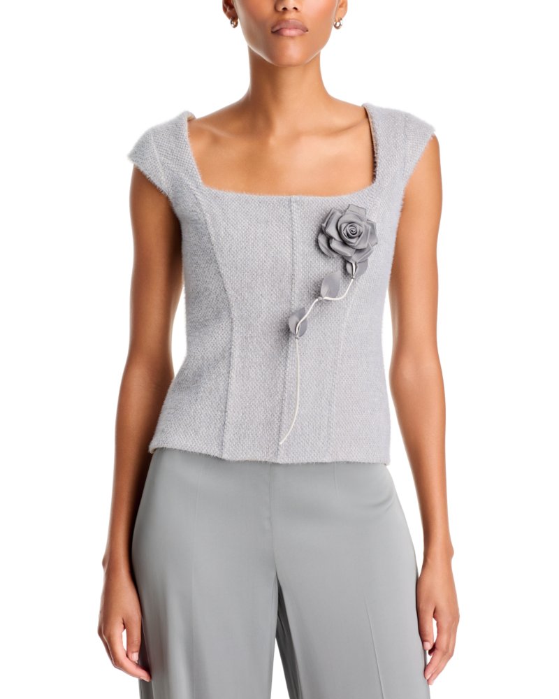 Bouclé Bustier with Rose Embellishment