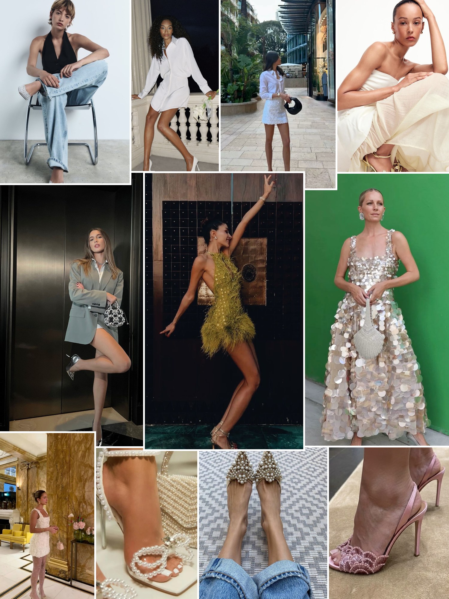 Collage of pearl-embellished heels and similar looks