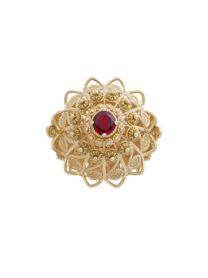 18K yellow gold Filigree rhodolite garnet ring
