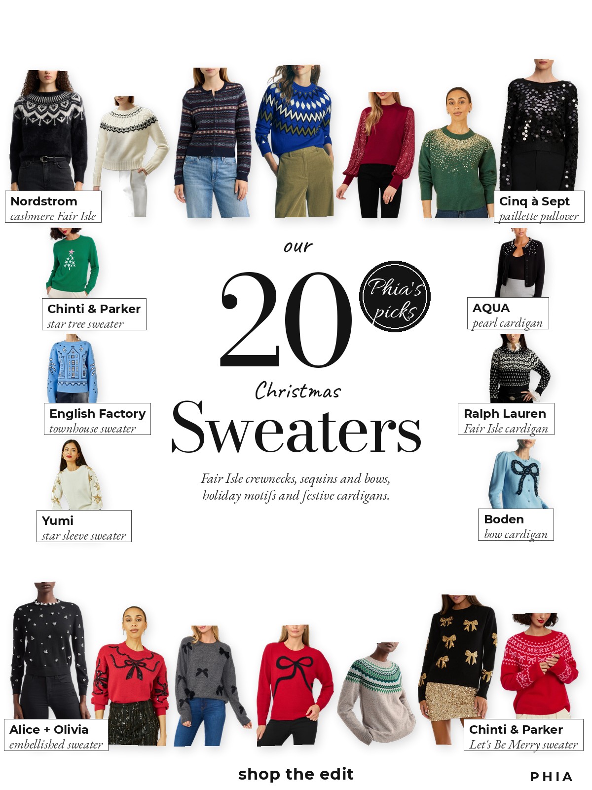 Collage of 20 pieces for Christmas sweaters for women