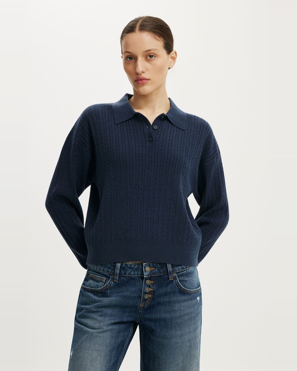 Boxy Ls Polo Knit