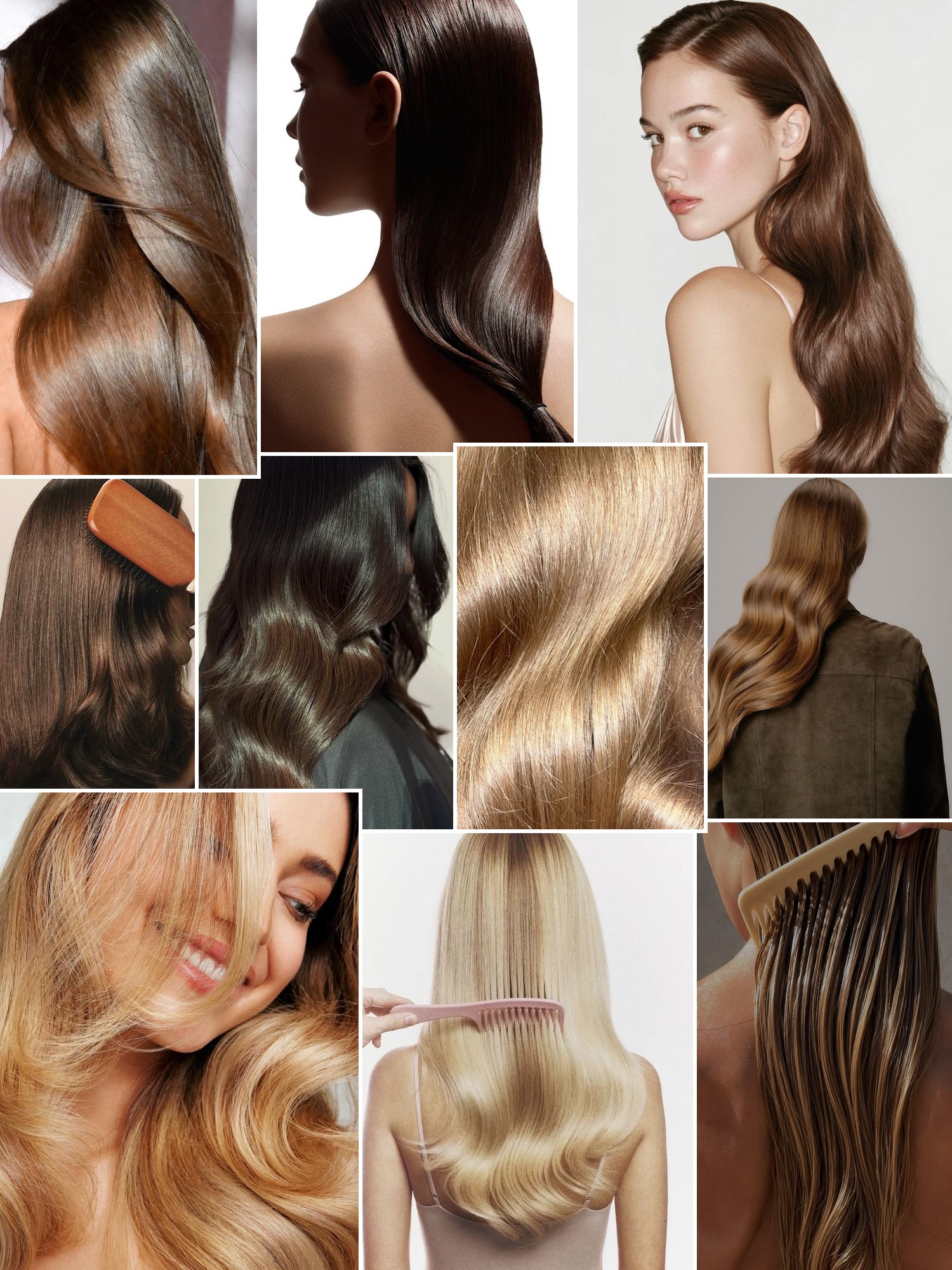 Collage of healthy, shiny hair