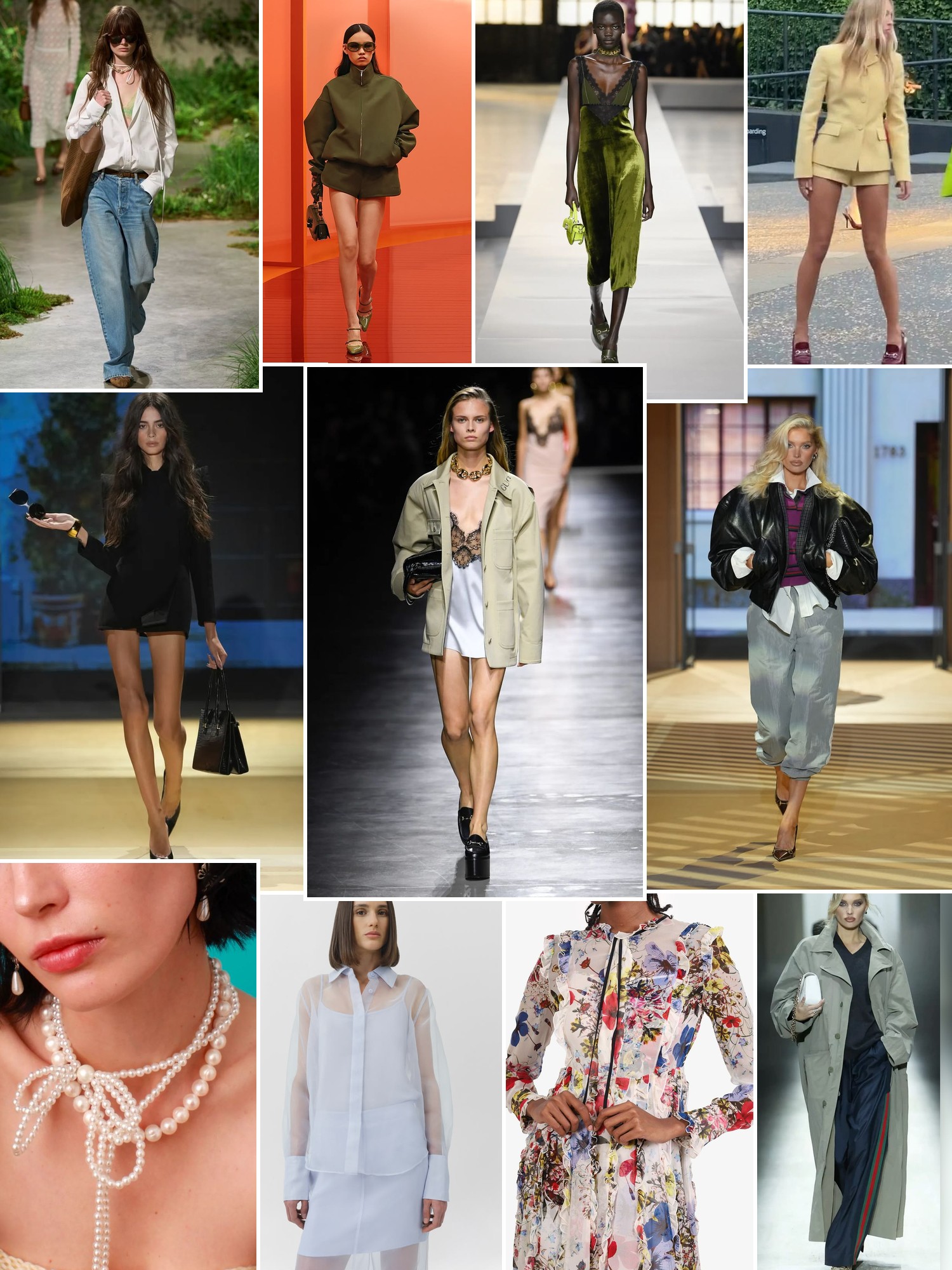 Collage of runway looks, campaign shots and street style outfits that capture the Gucci mood