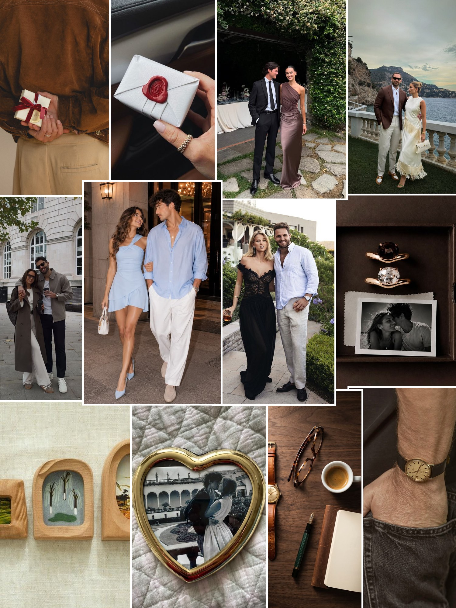 Street style collage of women wearing anniversary gifts for him