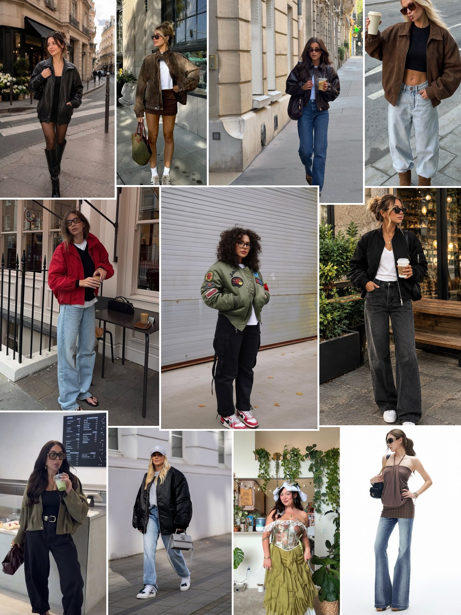 Collage of off-the-shoulder tops and velvet in street style