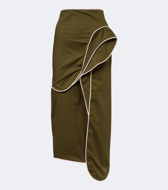 Ruffled cotton-blend midi skirt