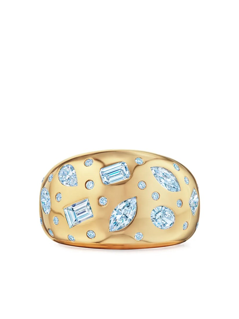 18kt yellow gold diamond Cobblestone wide band ring