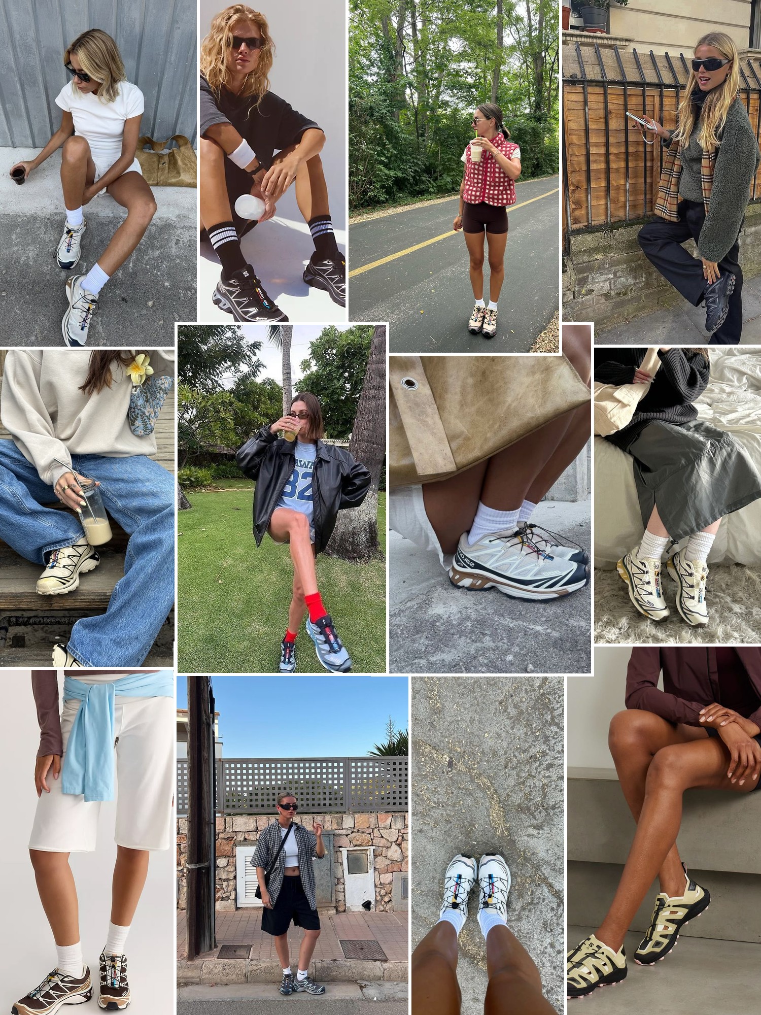 Collage of shoes styled with city, runway and evening outfits that capture the Salomon mood